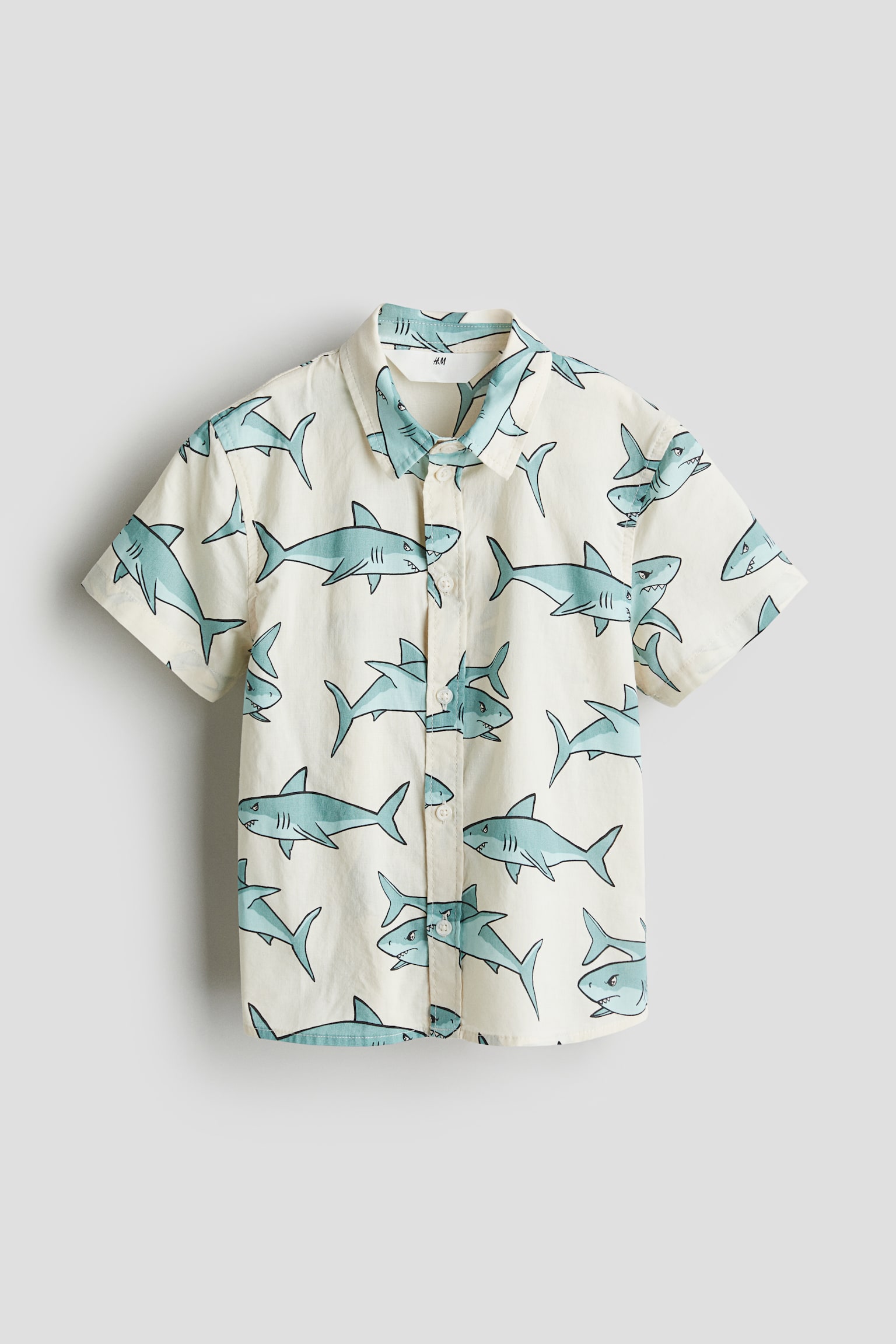 Pattern Cotton Shirt - Natural white/Sharks/Blue/Palm trees - 1