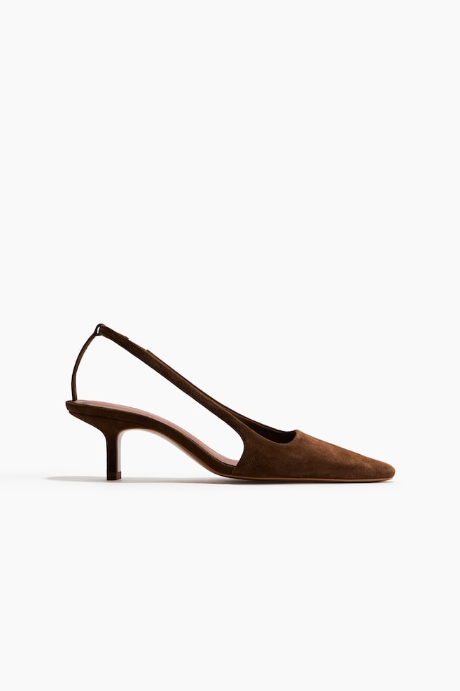Escarpins en cuir avec talon kitten heel - Marron foncé/Beige - 1