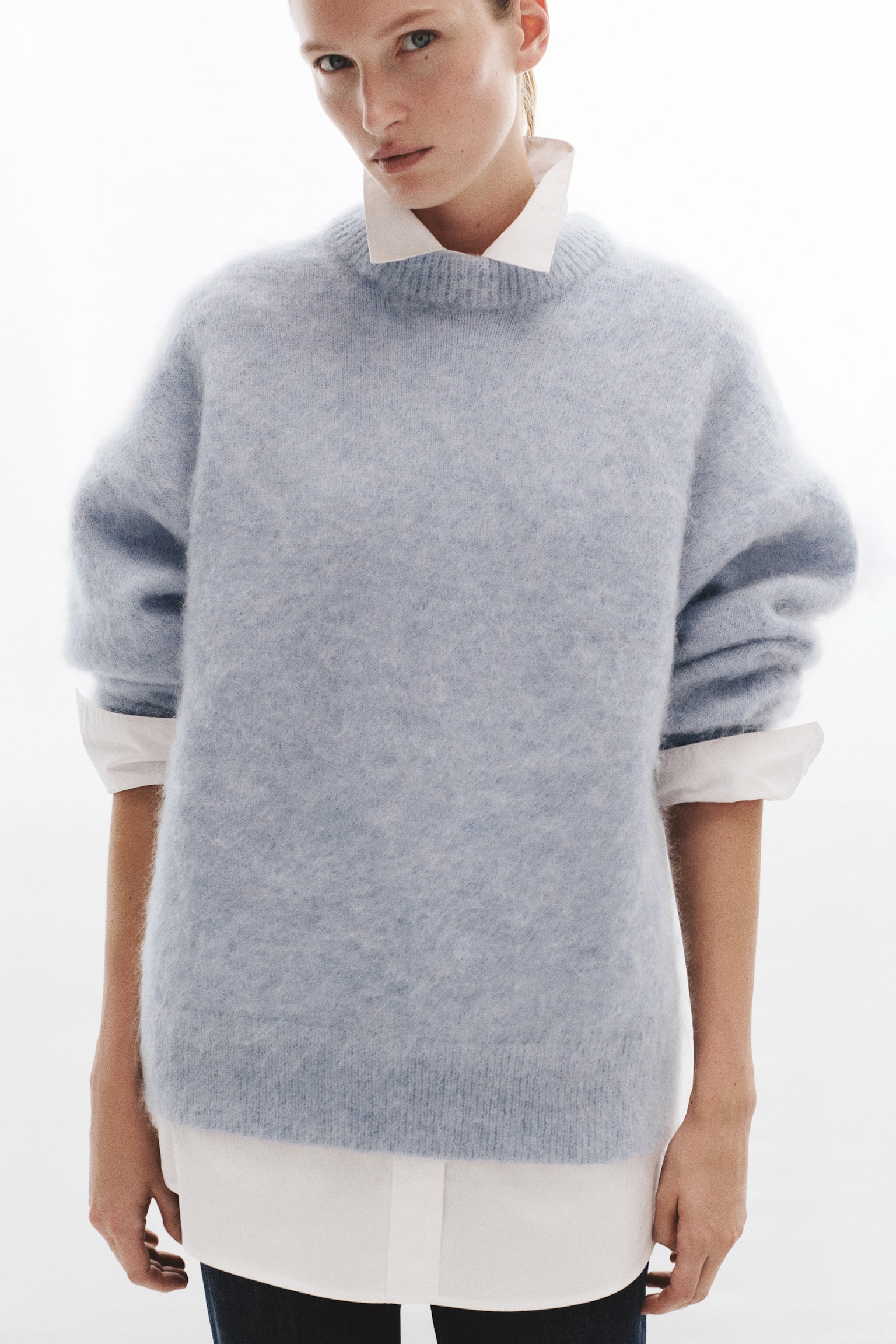 Женский свитер H&M Oversized Mohair-Blend, цвет: Светлый пыльный синий — фото 3