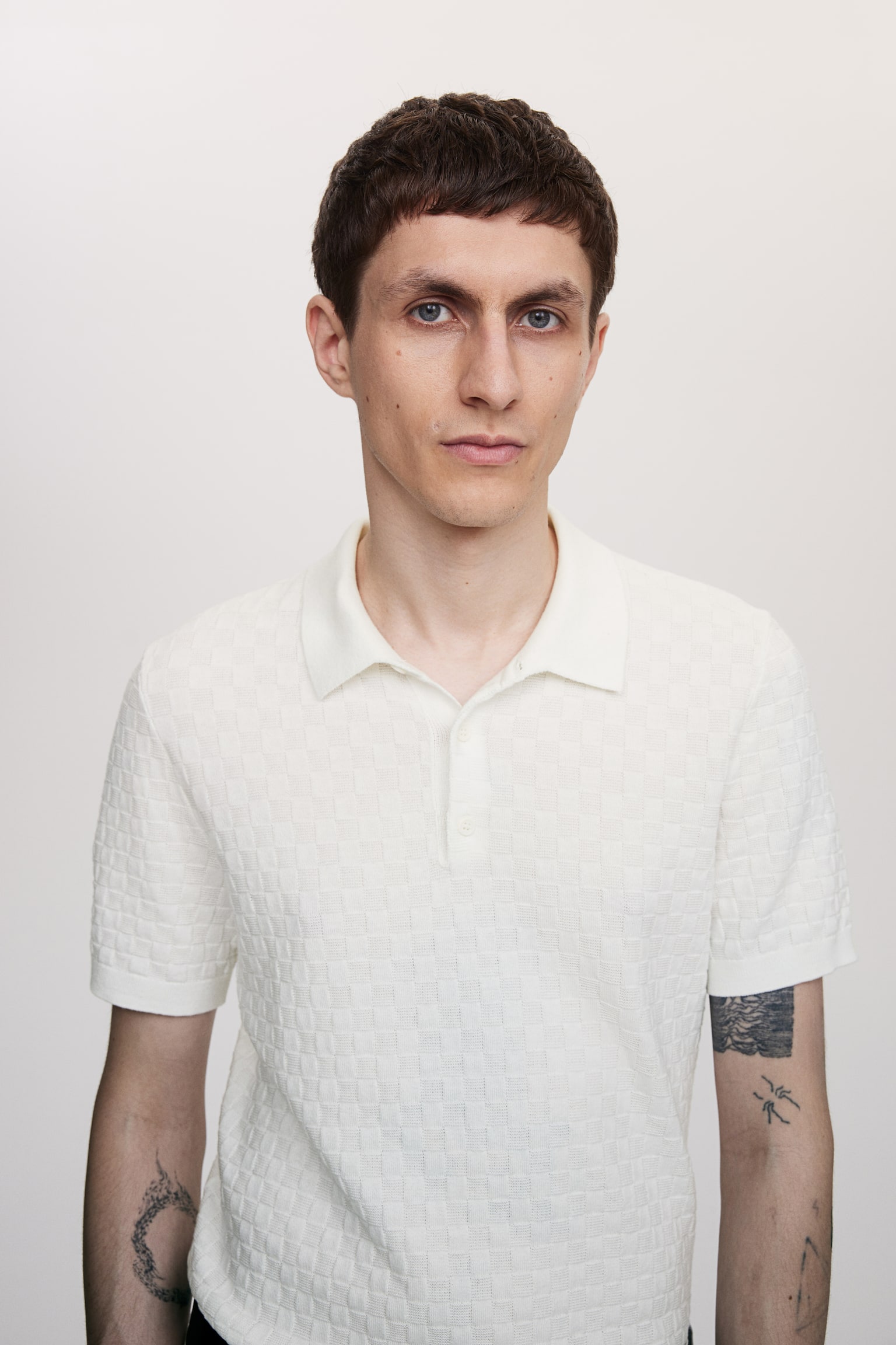 Slim Fit Textured-knit polo shirt - White - 3