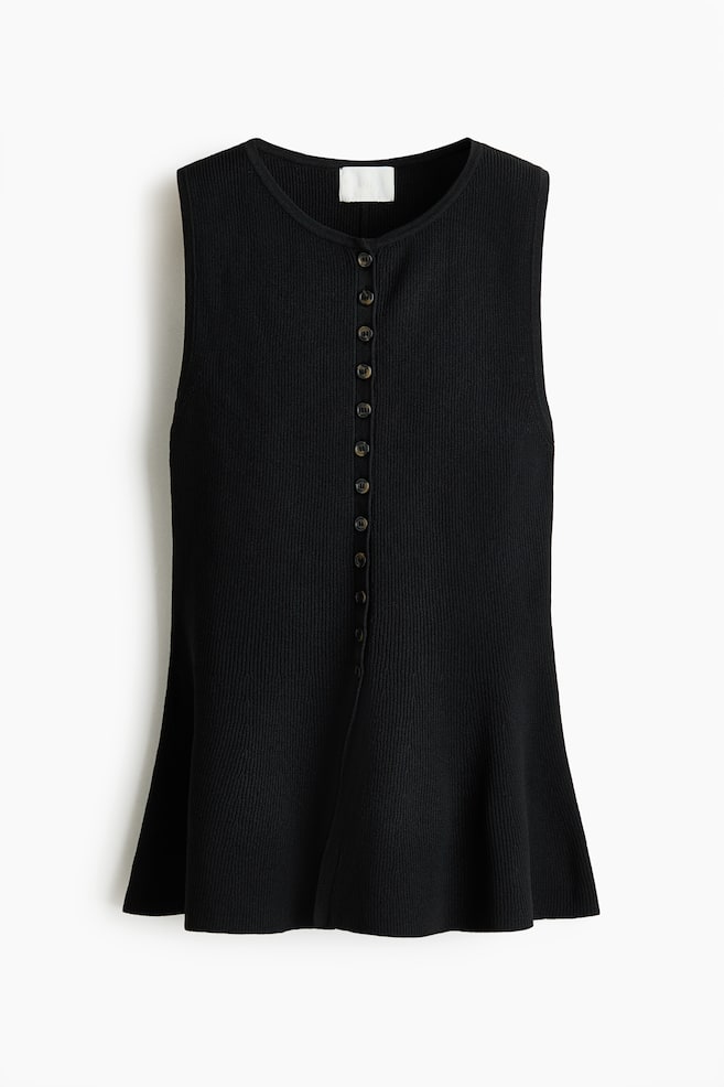 Rib-Knit Peplum Sleeveless Top - Black/Rust brown/Light yellow/Dark khaki green/Burgundy - 1