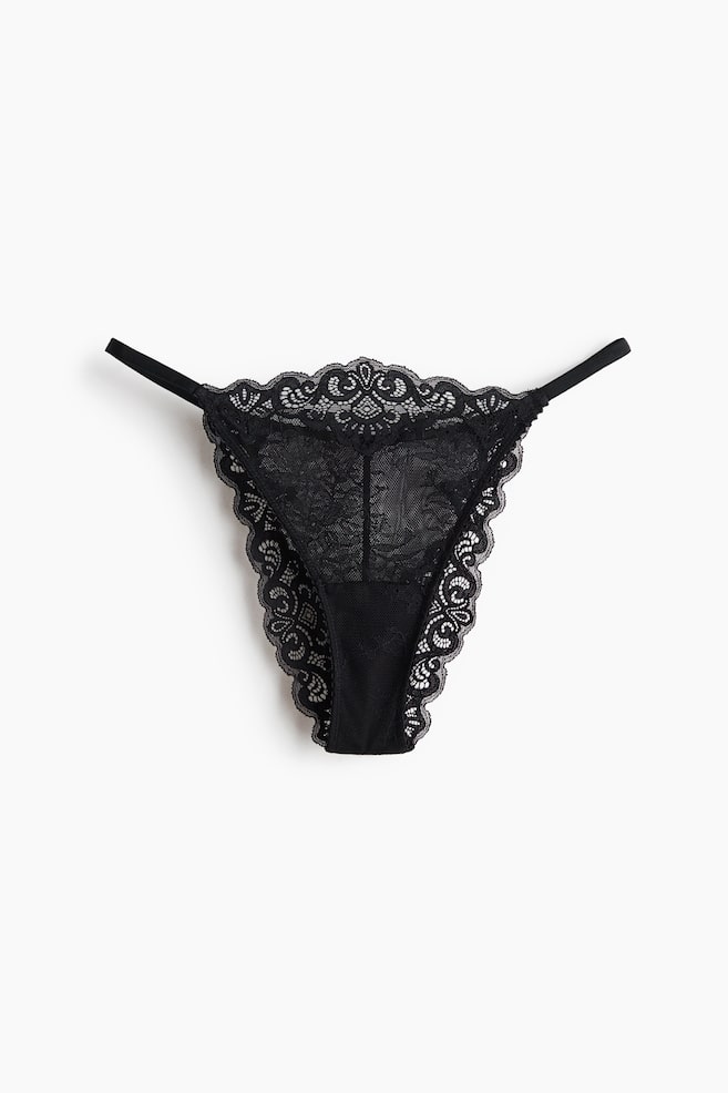 Lace Brazilian tanga briefs - Black/Pale beige - 1