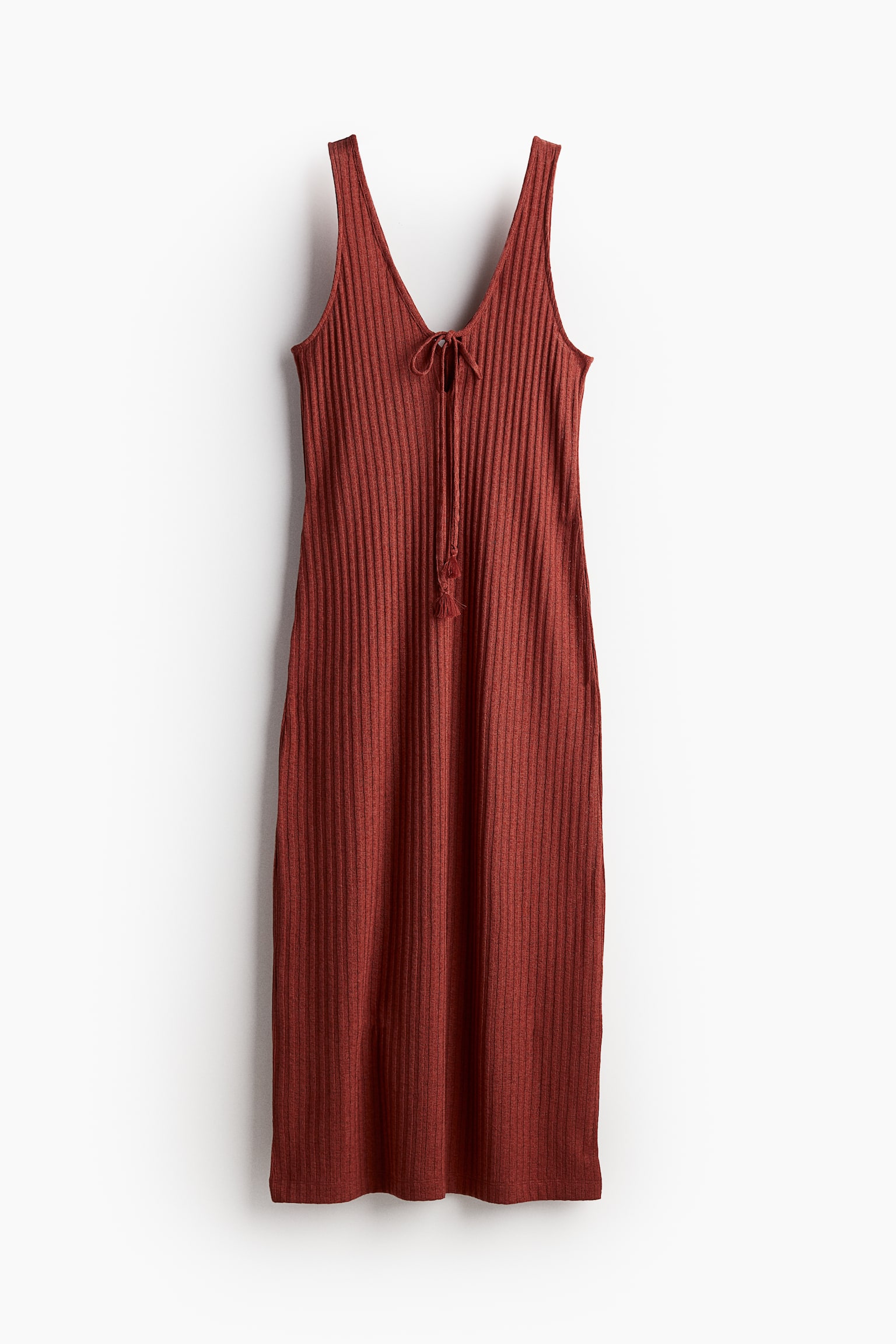 Tie Detail Rib Knit Dress - Rust red - 2