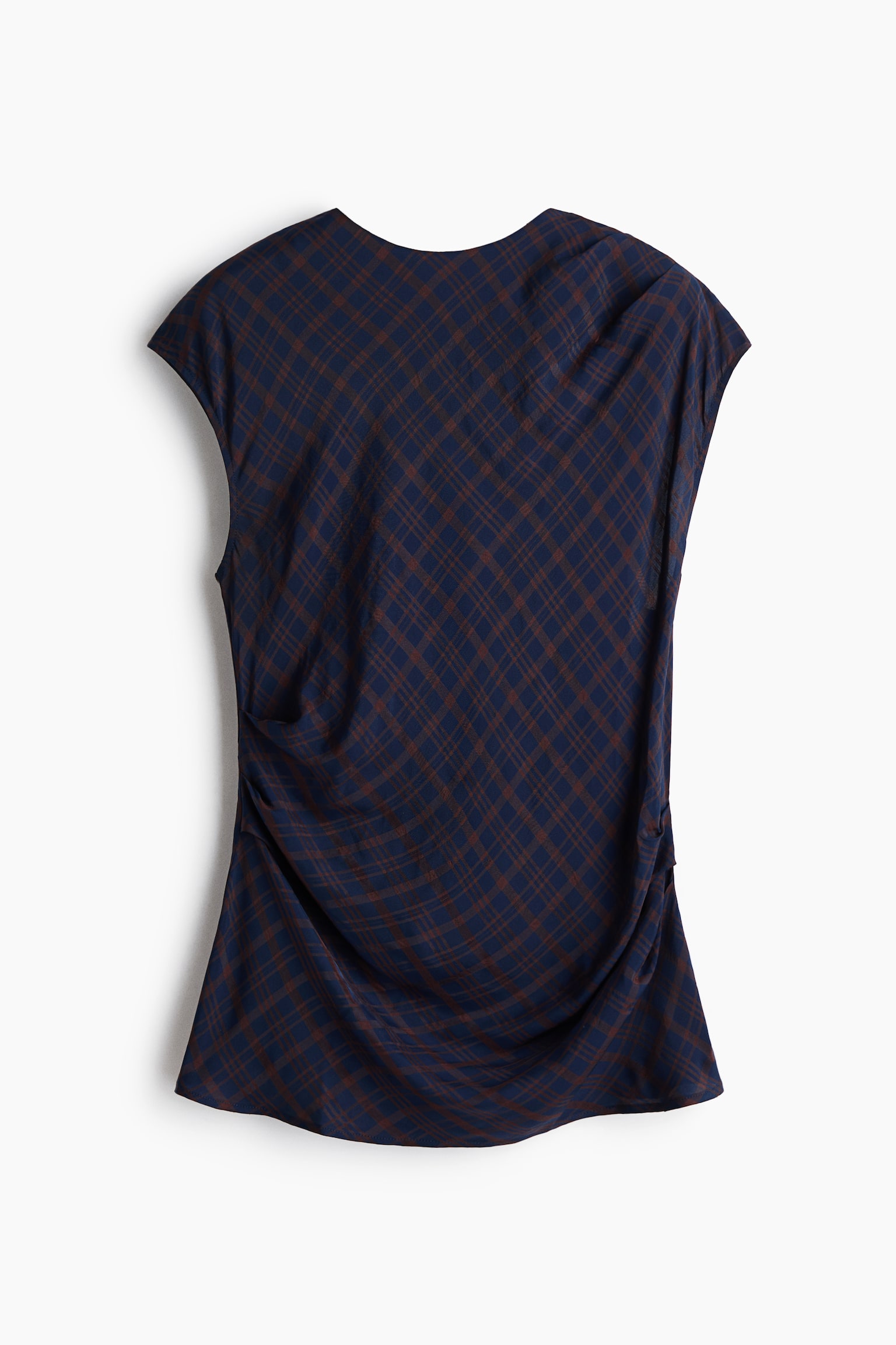 Draped cape-sleeved top - Dark blue/Checked - 1
