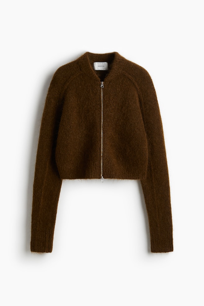 Cardigan in misto mohair con cerniera - Marrone scuro/Blu navy/Beige chiaro - 1