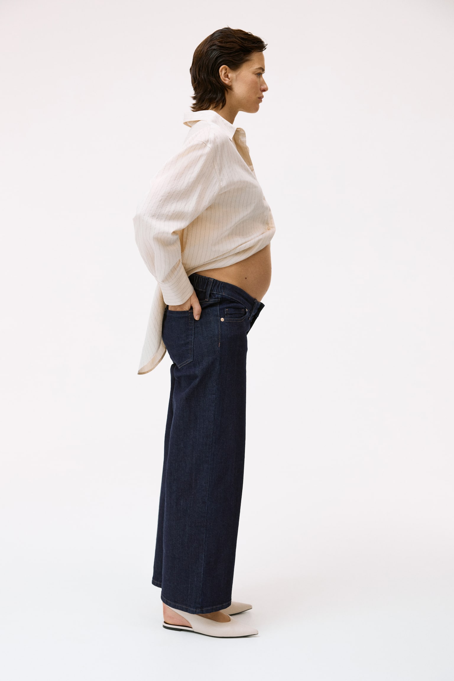 MAMA Wide Low Waist Ankle Jeans - כחול ג'ינס כהה/כחול ג'ינס/כחול ג'ינס בהיר - 4