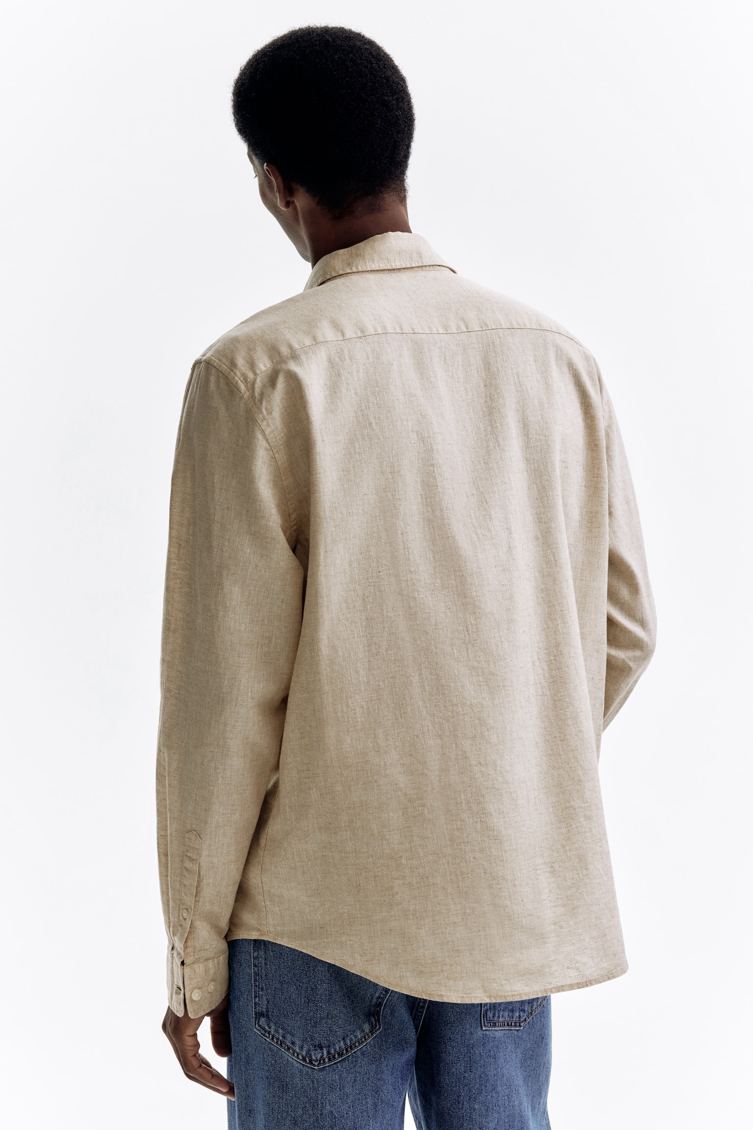 Regular Fit Linen-blend shirt - Light beige/Light blue/Black/White - 4