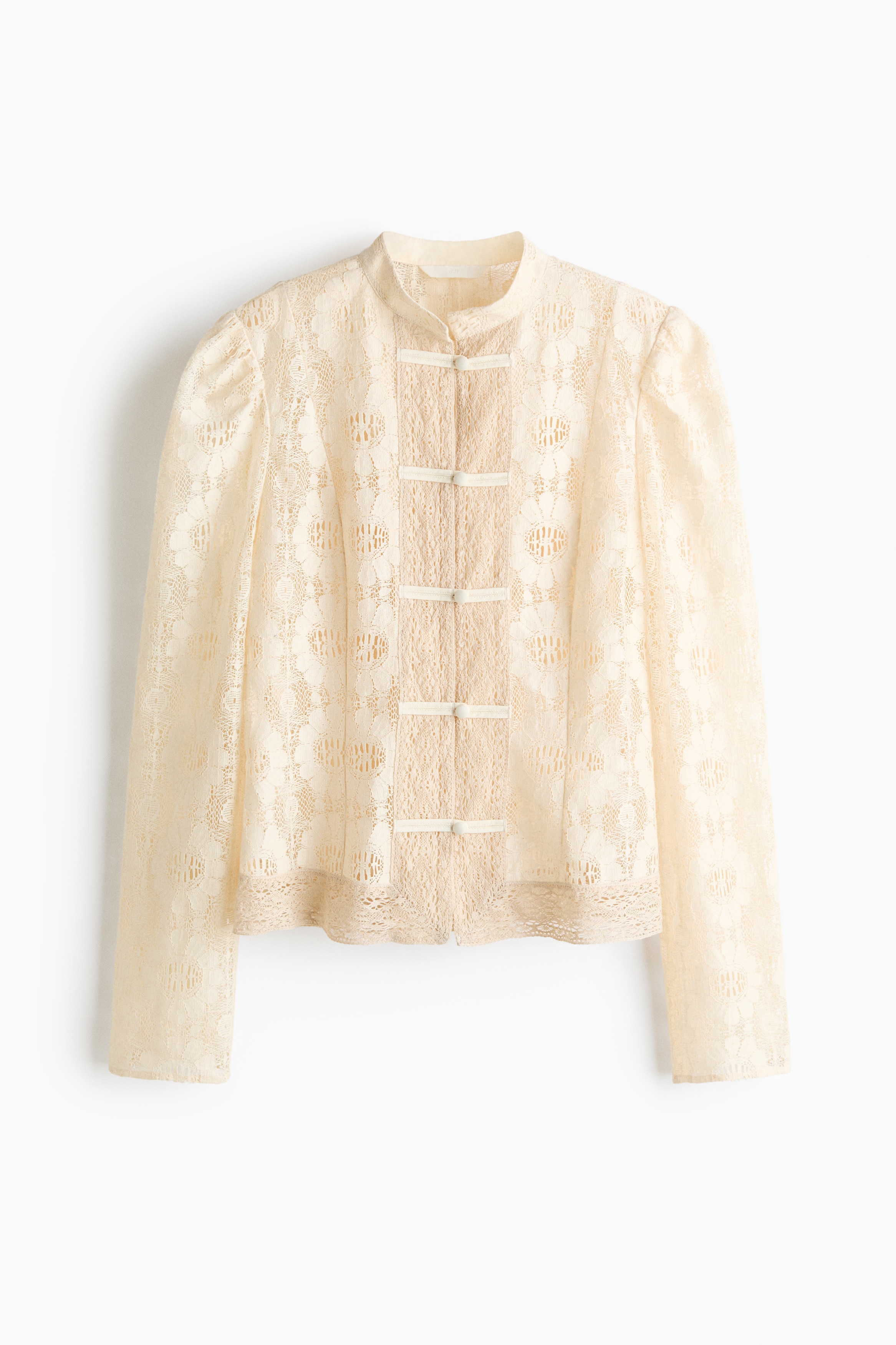 Knot-button lace blouse - Light beige