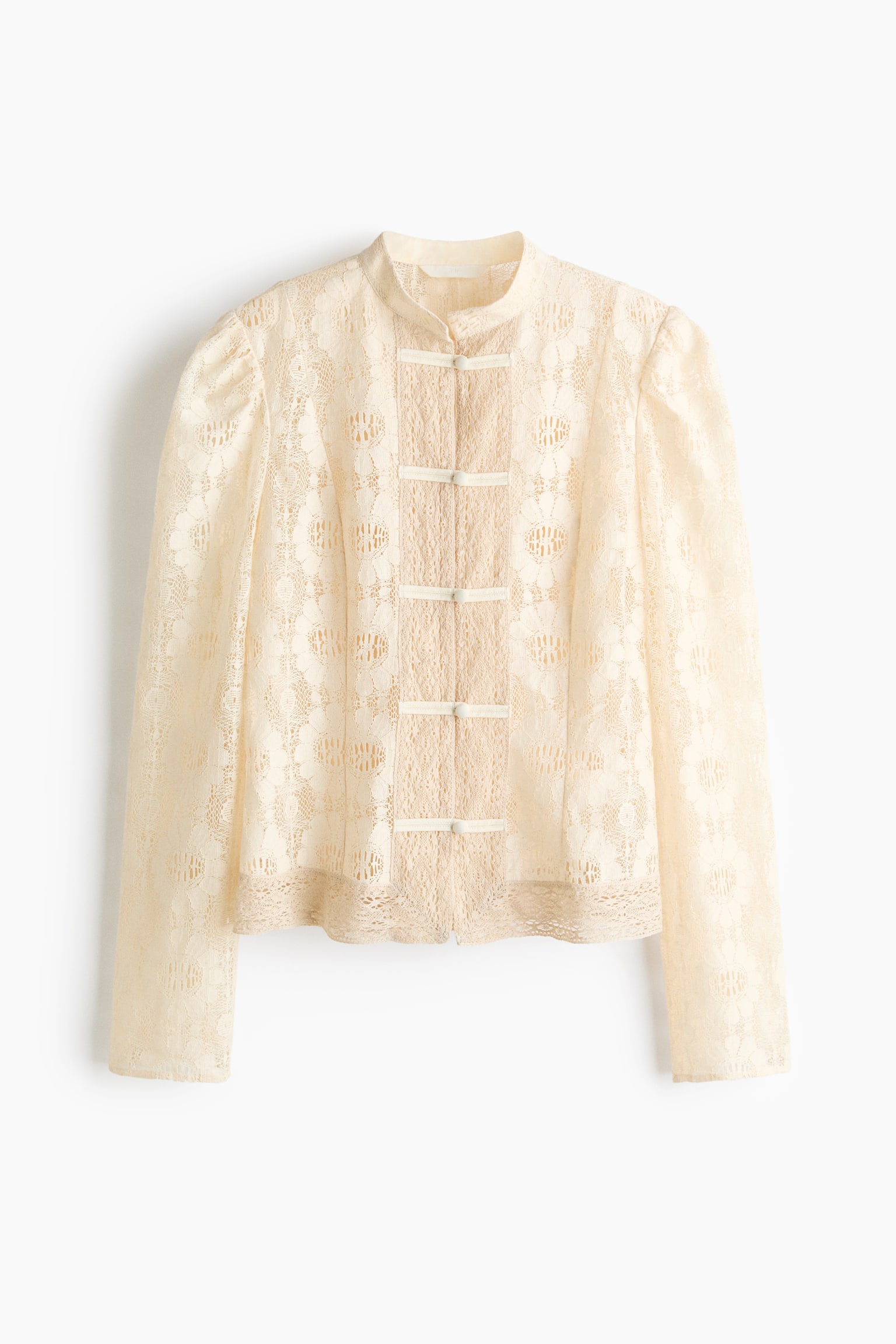 Blusa de encaje con botones de nudo - Beige claro - 1