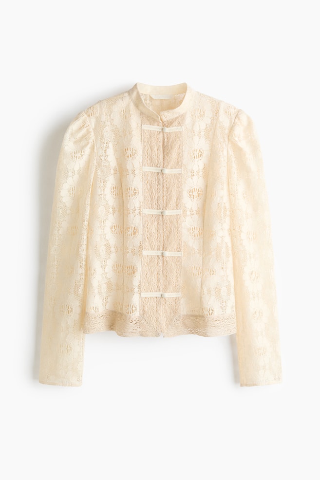 Blouse en dentelle avec boutons noués - Beige clair - 1