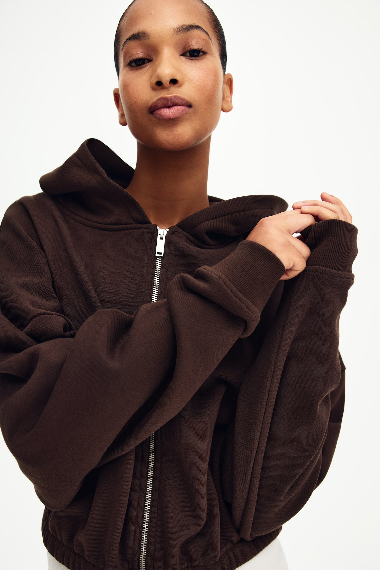 Женское худи H&M Drawstring zip-through, цвет: Коричневый — фото 4