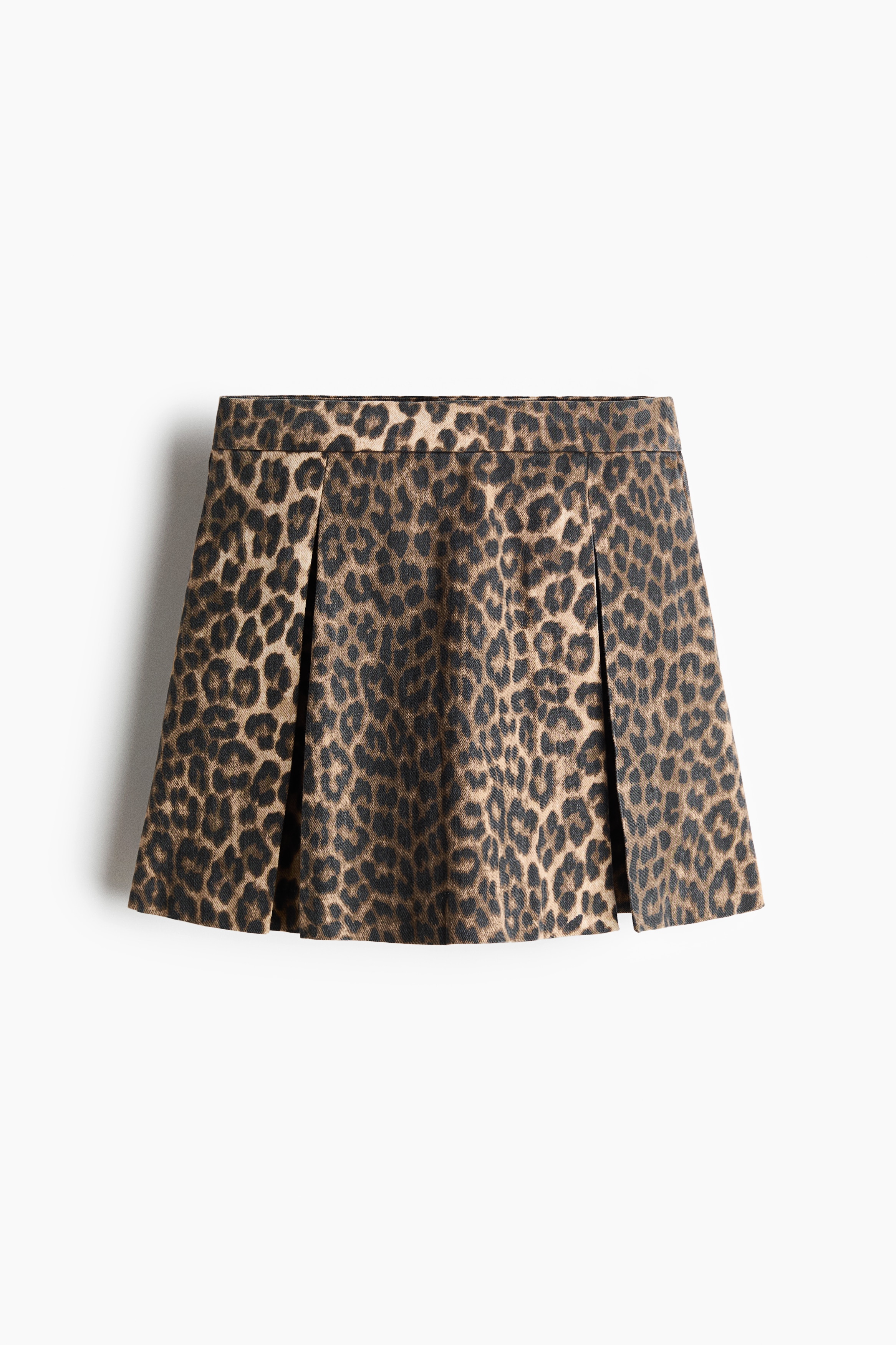 Pleated Twill Skort - Dark brown/leopard print