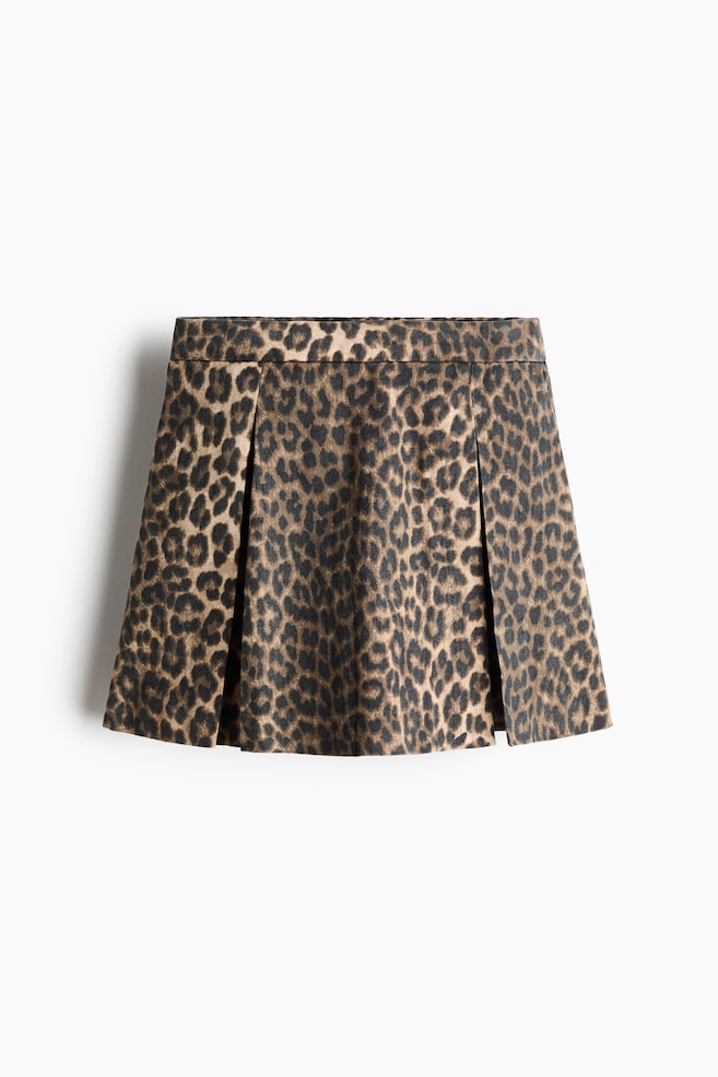 Keprové sukňové šortky so zámikmi - Tmavohnedá/leopardí vzor - 1