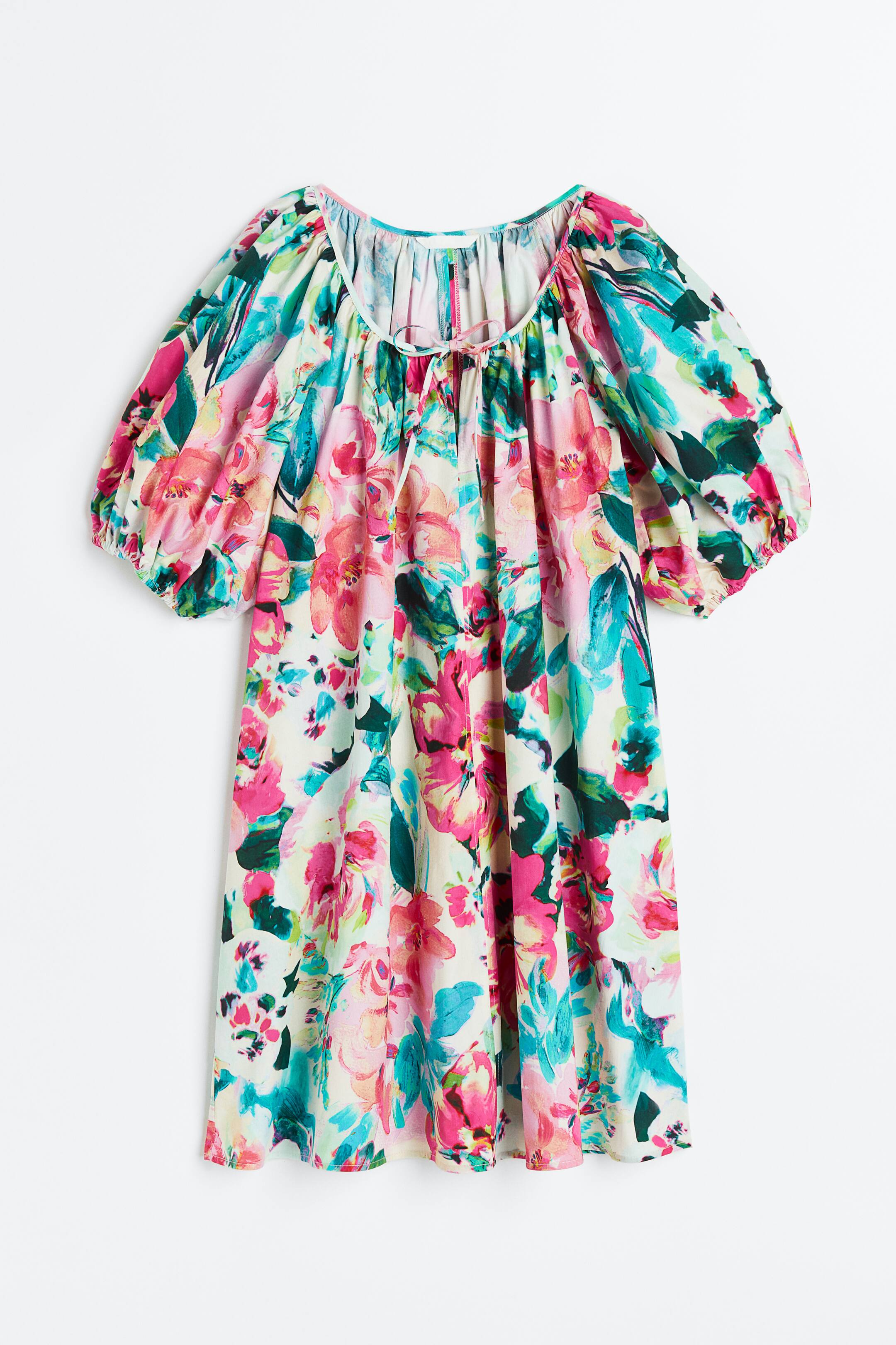 Xem ảnh lớn hơn: Váy tay bồng buộc dây - Màu quả anh đào/Hoa - Ladies | H&M VN 1
