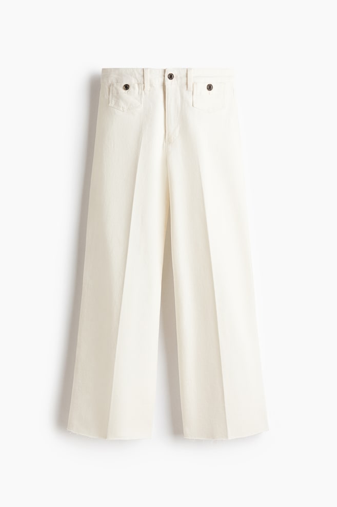 Wide High Waist Ankle Jeans - White/Bright red/Light beige - 1