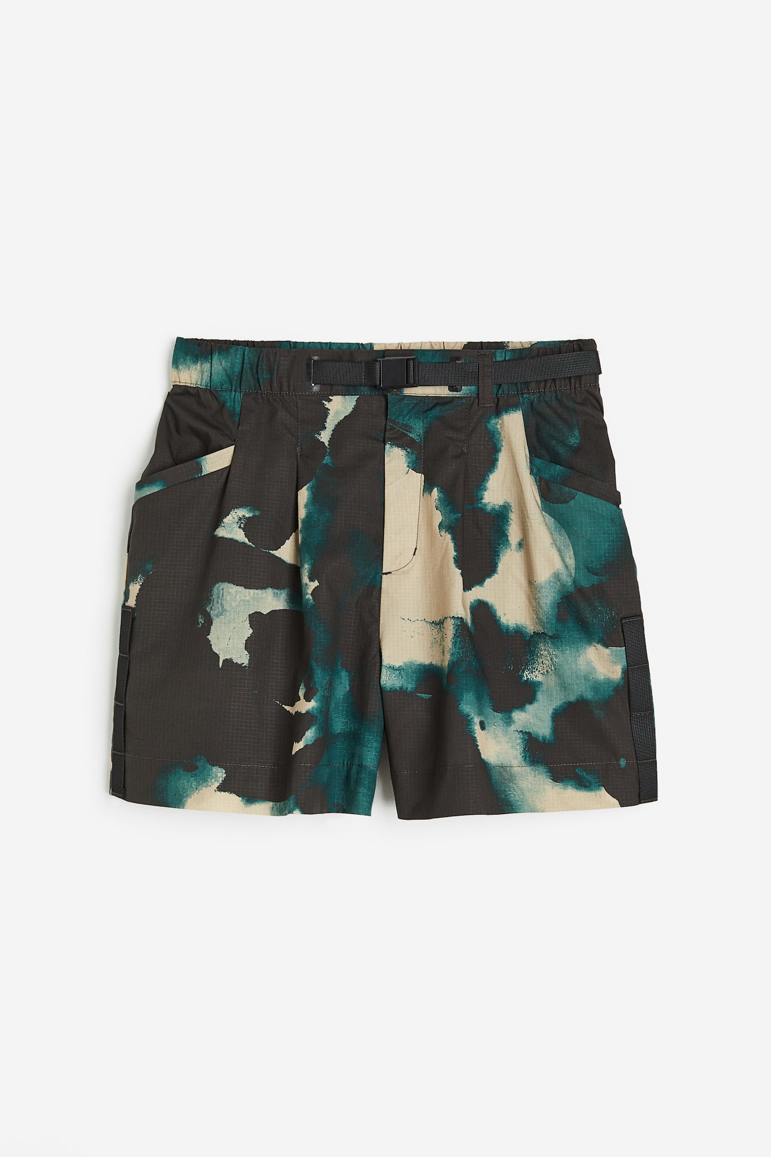 Water-repellent outdoor shorts - Dark turquoise/Patterned/Black - 1