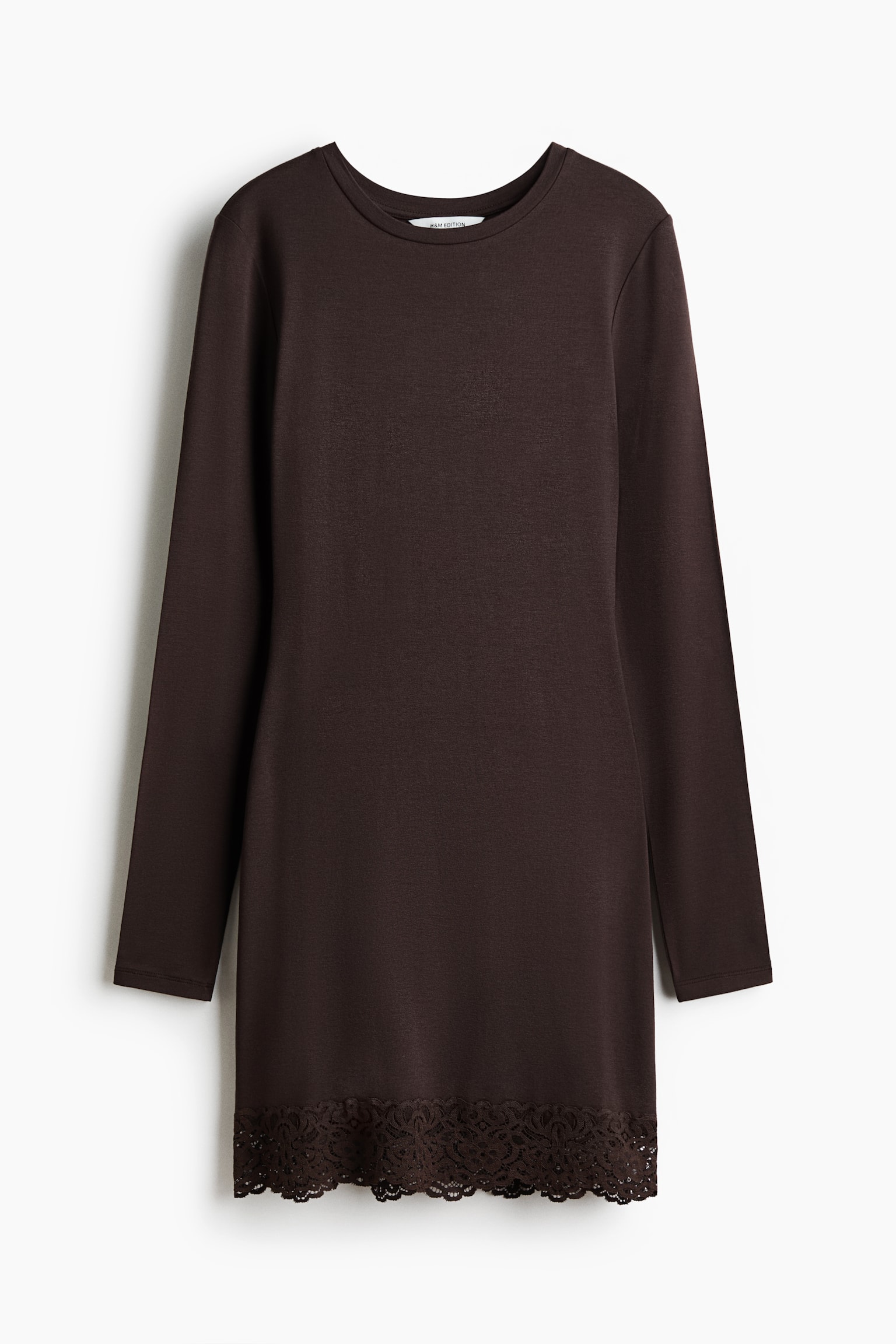 Lace-trimmed jersey dress - Dark brown - 2