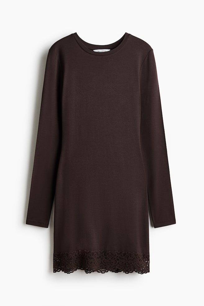 Lace-trimmed jersey dress - Dark brown - 1