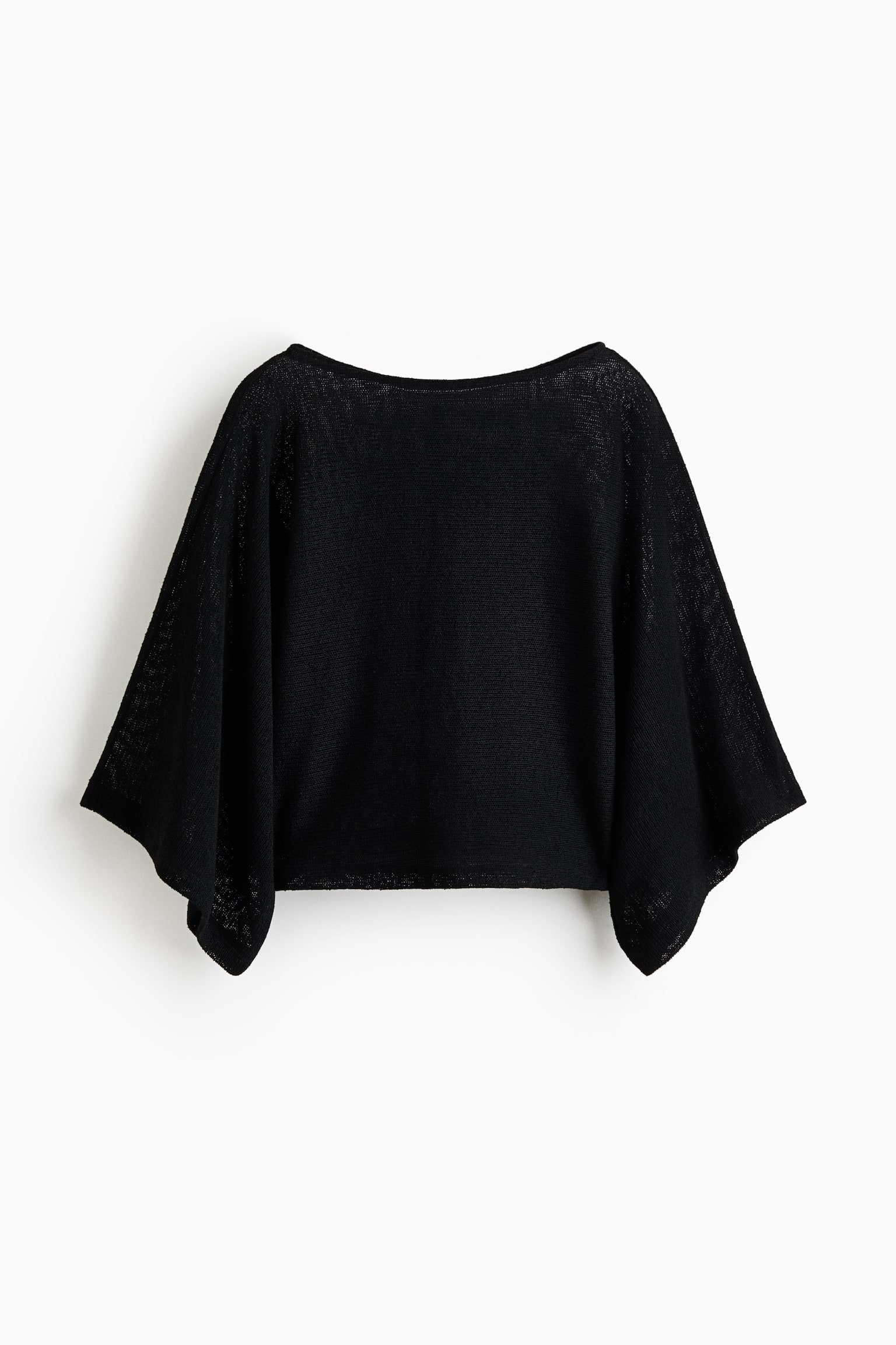 Strikket top med ponchoærmer - Sort/Lys beige - 1