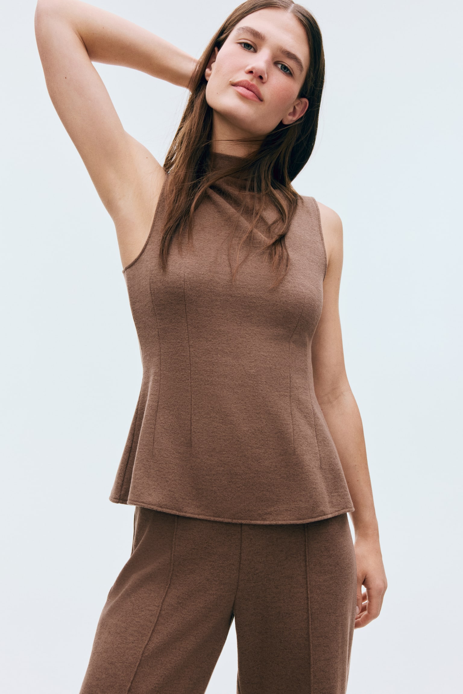 Pleteni dvodelni komplet - Tamnobež/Maslinasto zelena - 3