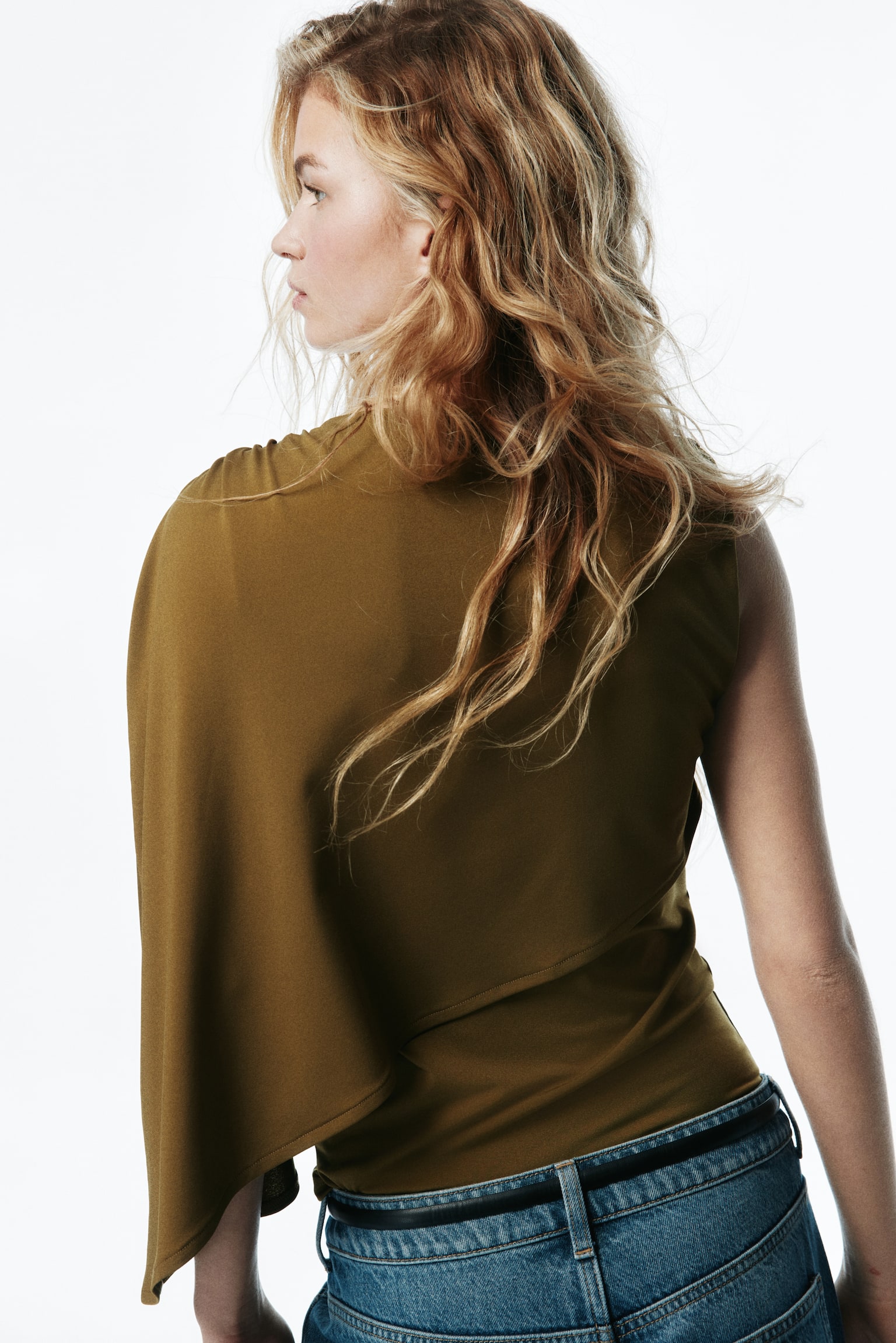 Cape-detail top - Dark khaki green/Black - 4