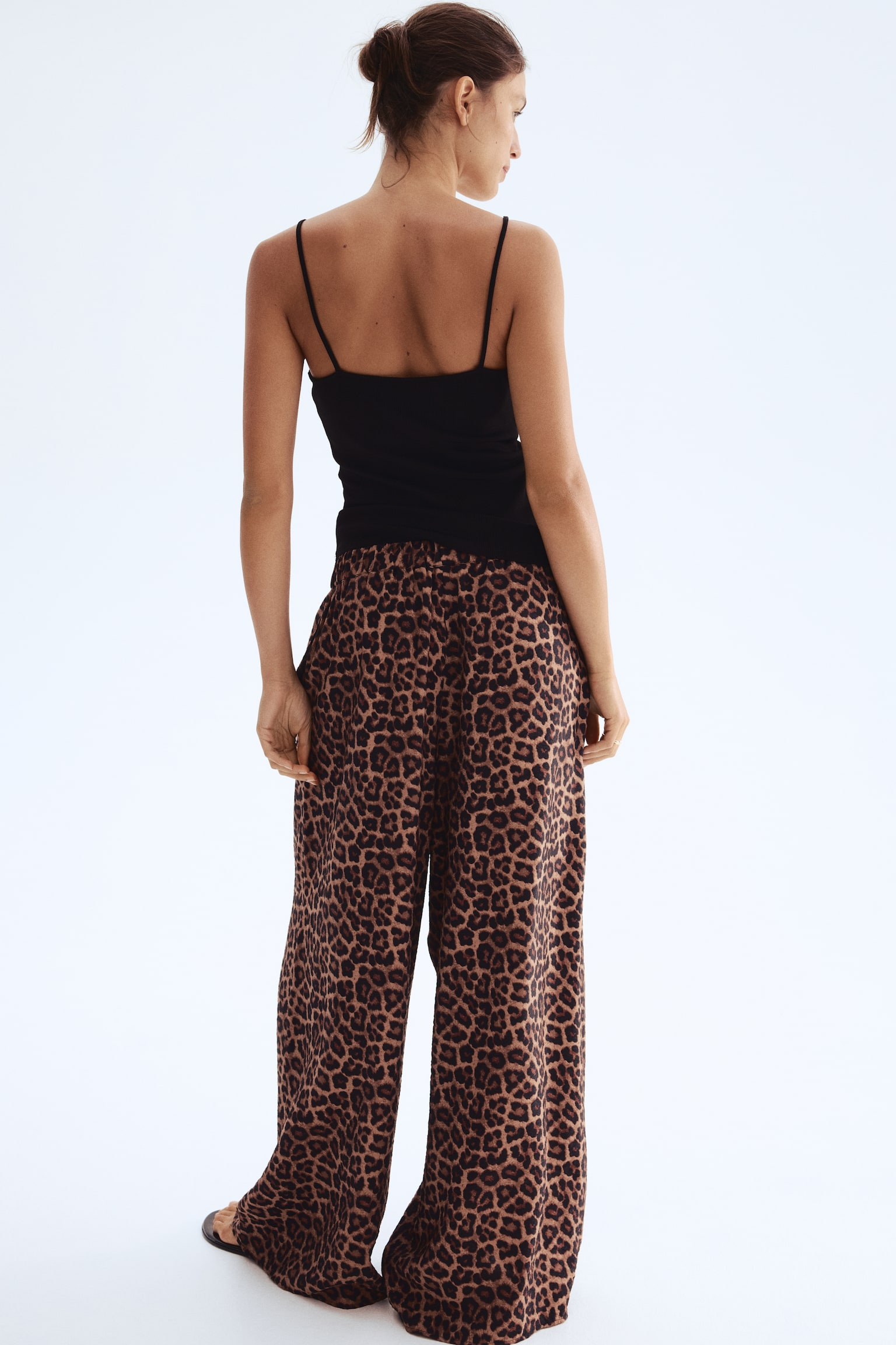 Geniş Pantolon - Bej/Leopar desenli/Bordo/Şal desenli/Açık bej/Zebra desenli - 6