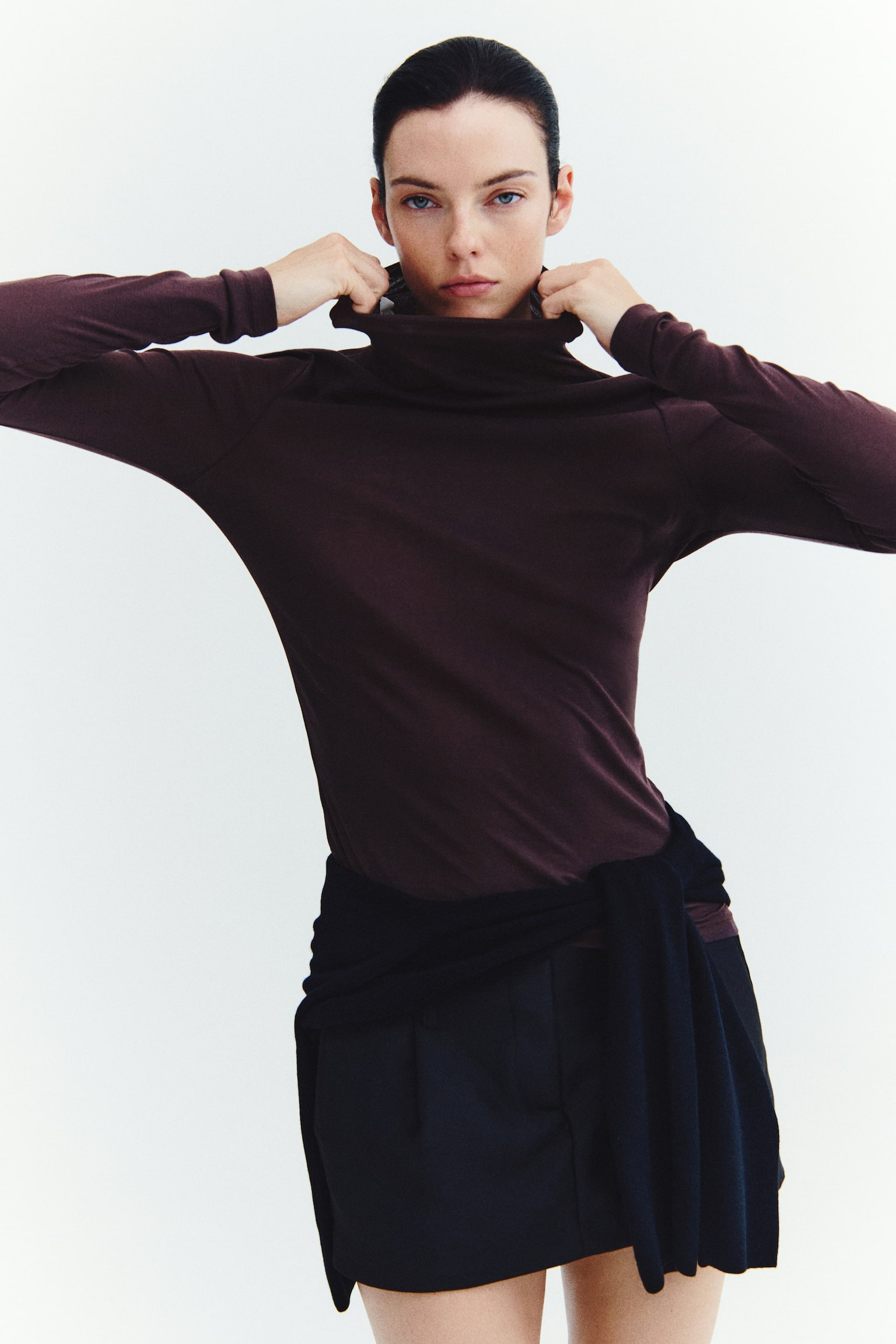 Женский топ H&M Cotton Turtleneck Top, цвет: Тёмный коричневый — фото 3