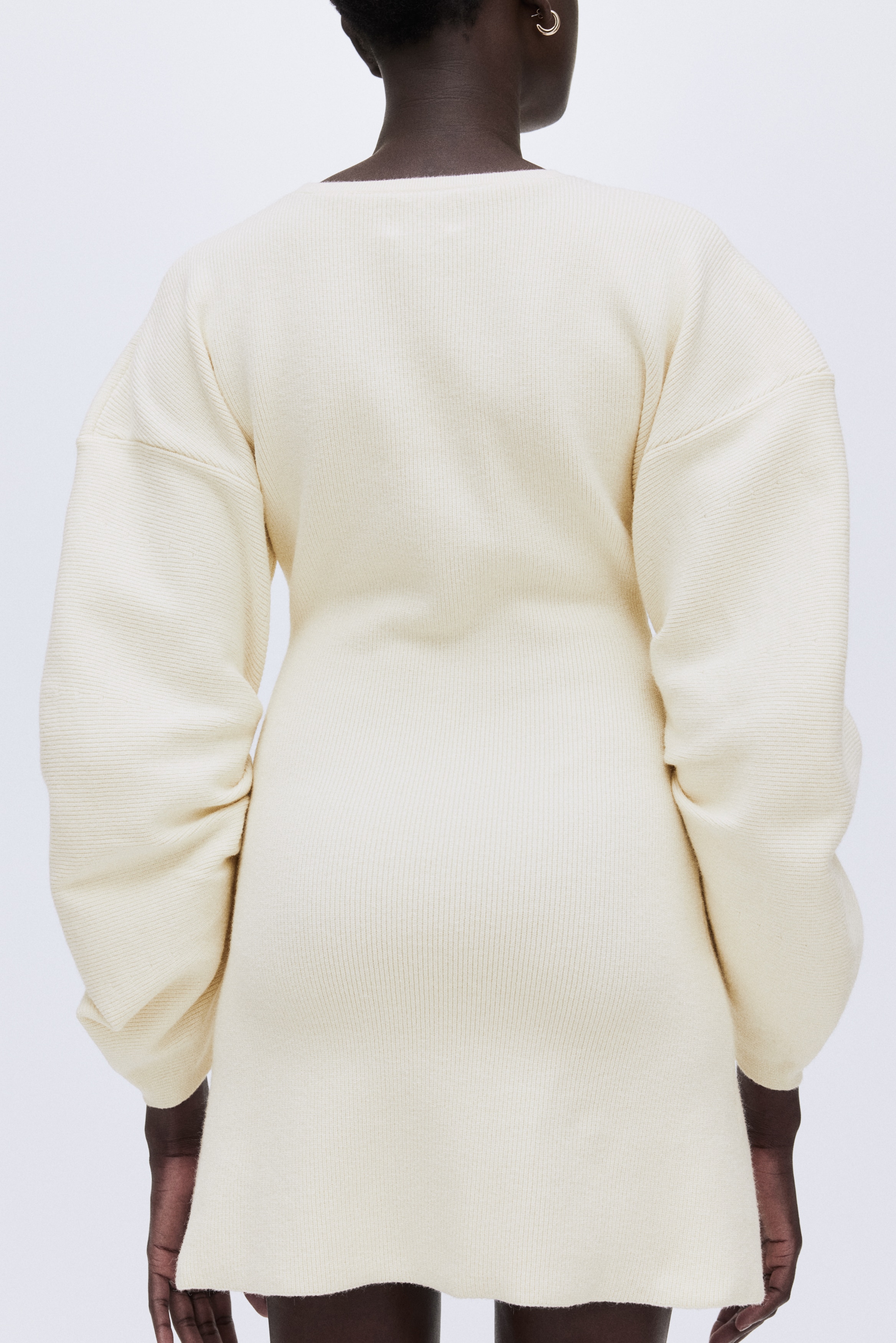 Ladies - Cream Viscose-Blend Rib-Knit Dress - Size: L - H&M