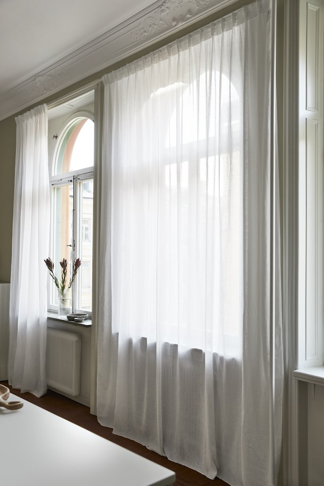 1-pack wide linen-blend curtain length - Vit/Ljusbeige/Gul - 2