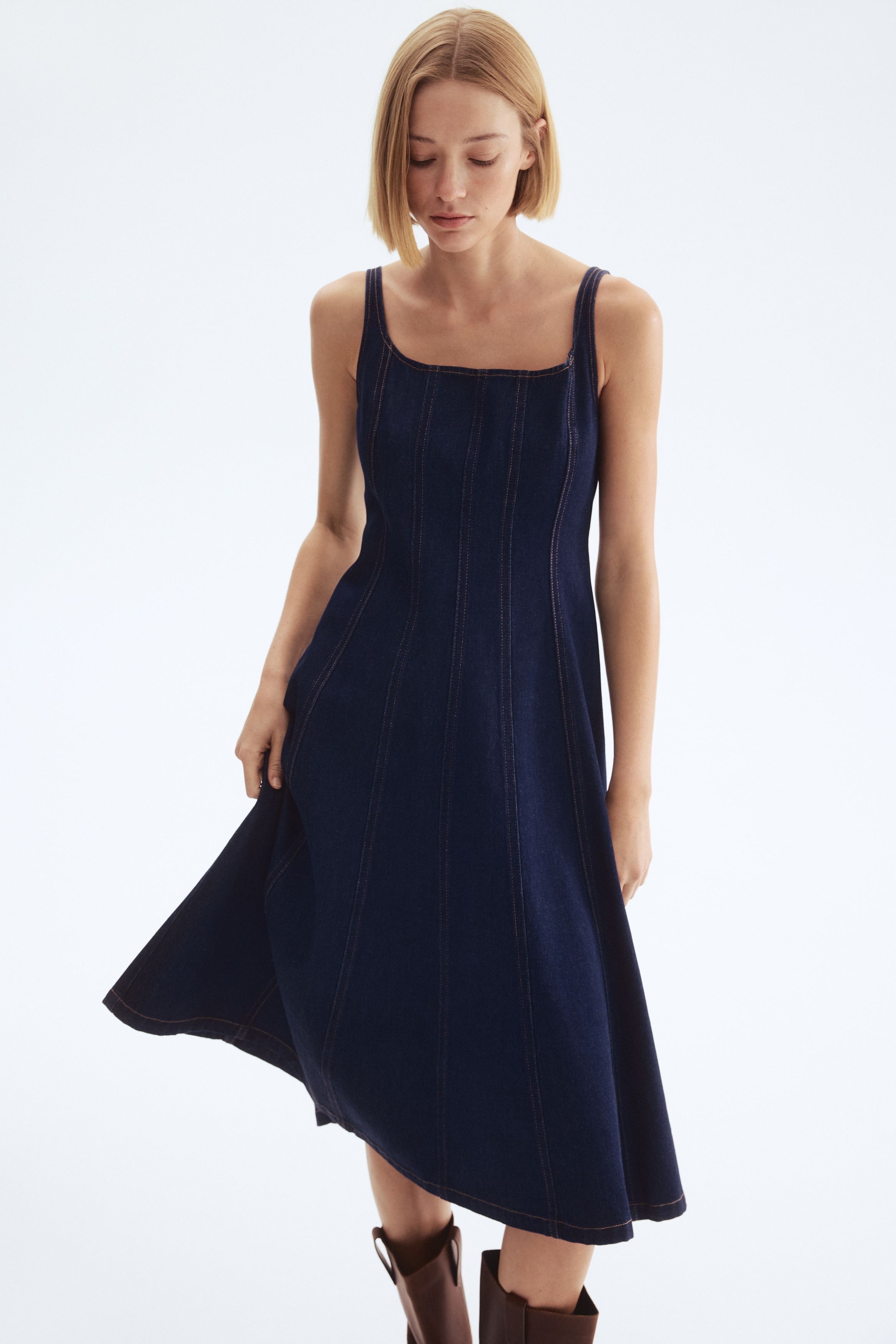 h&m midi denim dress Women's Denim blue Denim Midi Dress