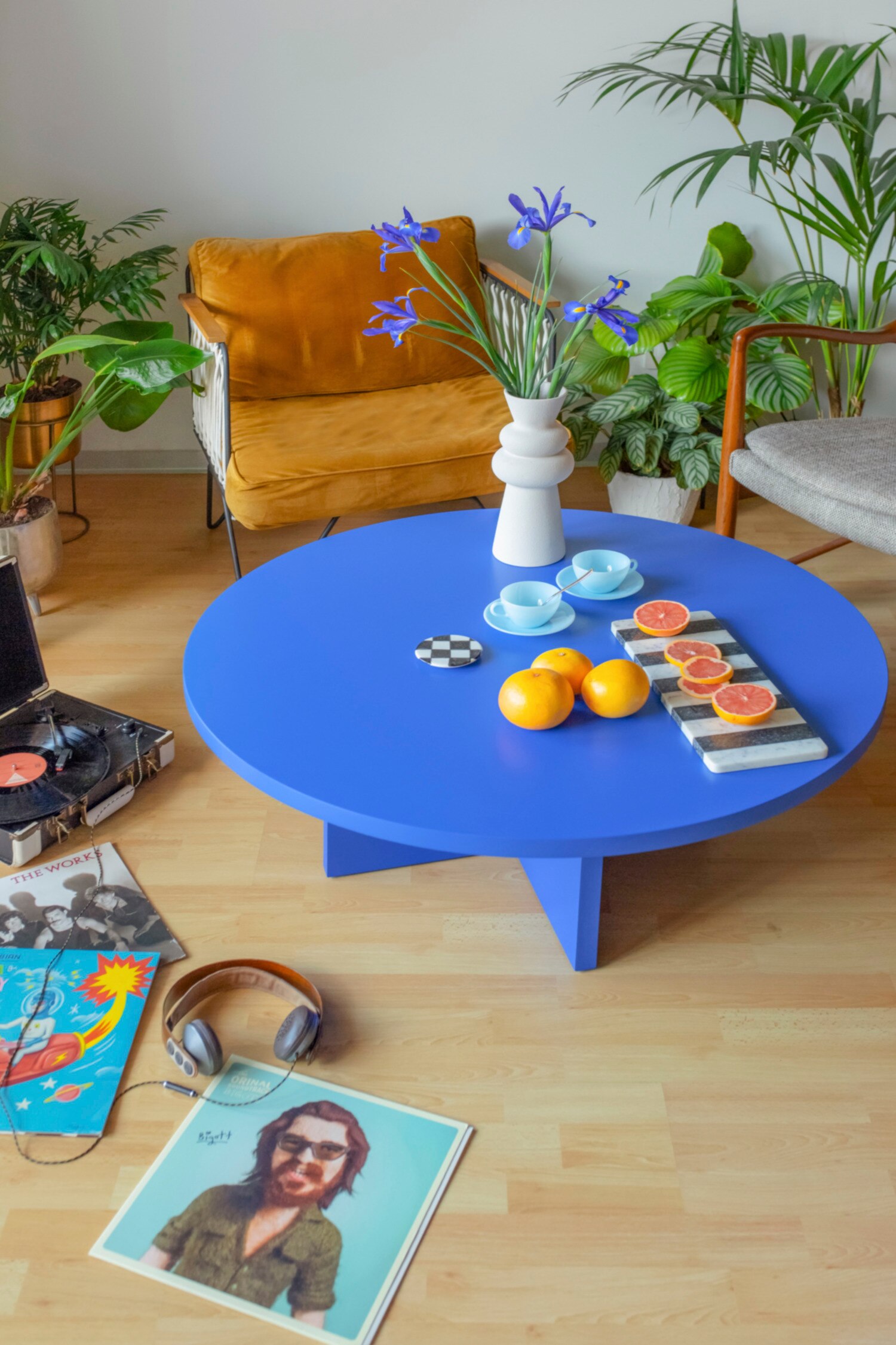 Round Coffee Table With Laminated Top - Prussian Blue/Taupe/Cedar Green/Flame Red