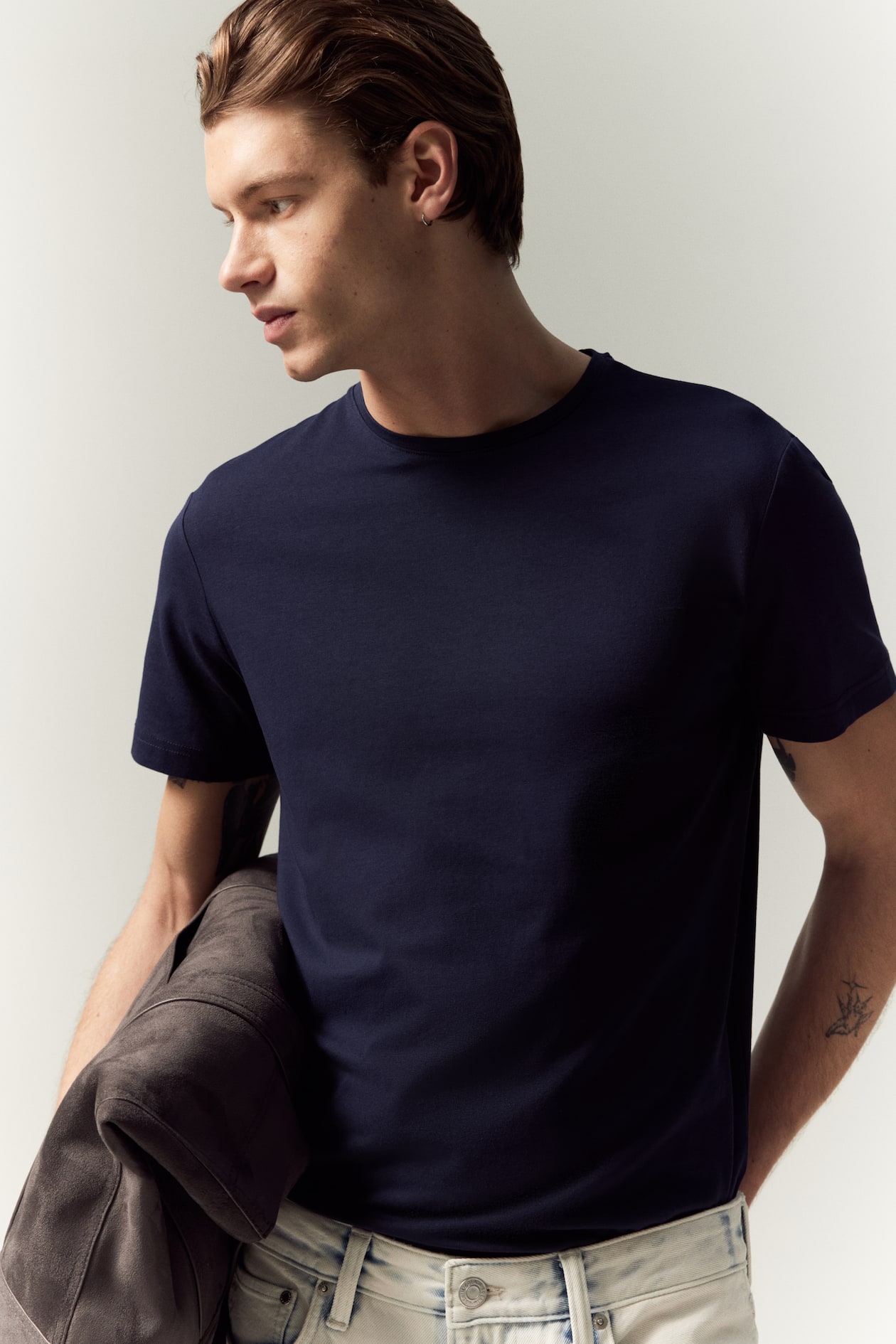Slim Fit T-shirt Navy blue Men H&M IN