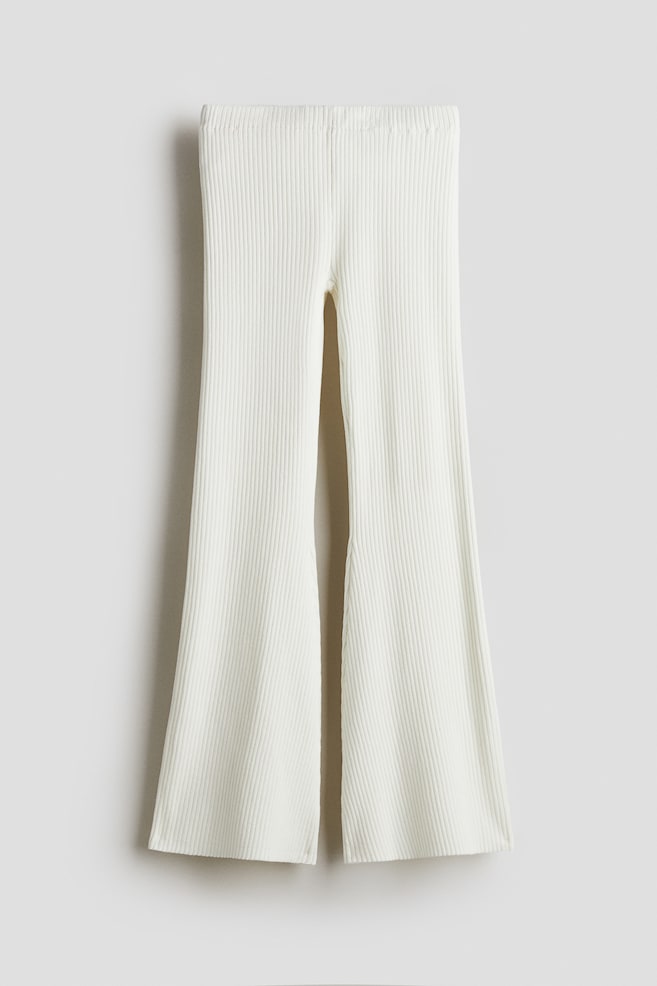 Flared Rib-Knit Pants - White/Dark gray melange/Beige - 1