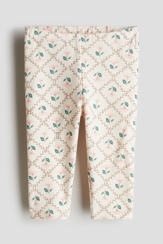 Cotton leggings - Cream/Floral - 1