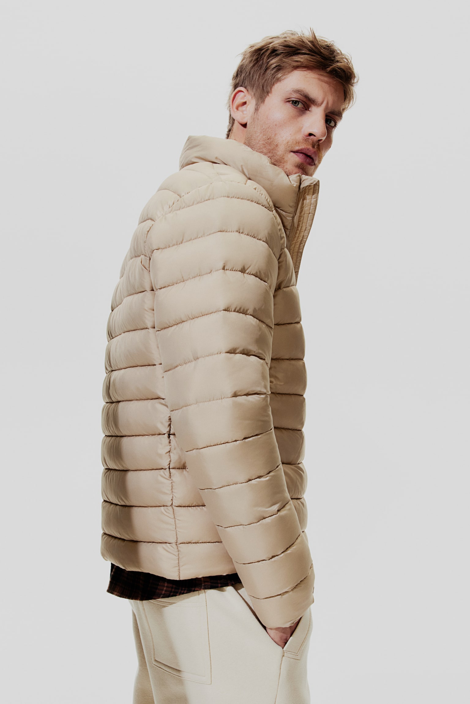 Slim Fit Lightweight puffer jacket - Beige/Black - 7