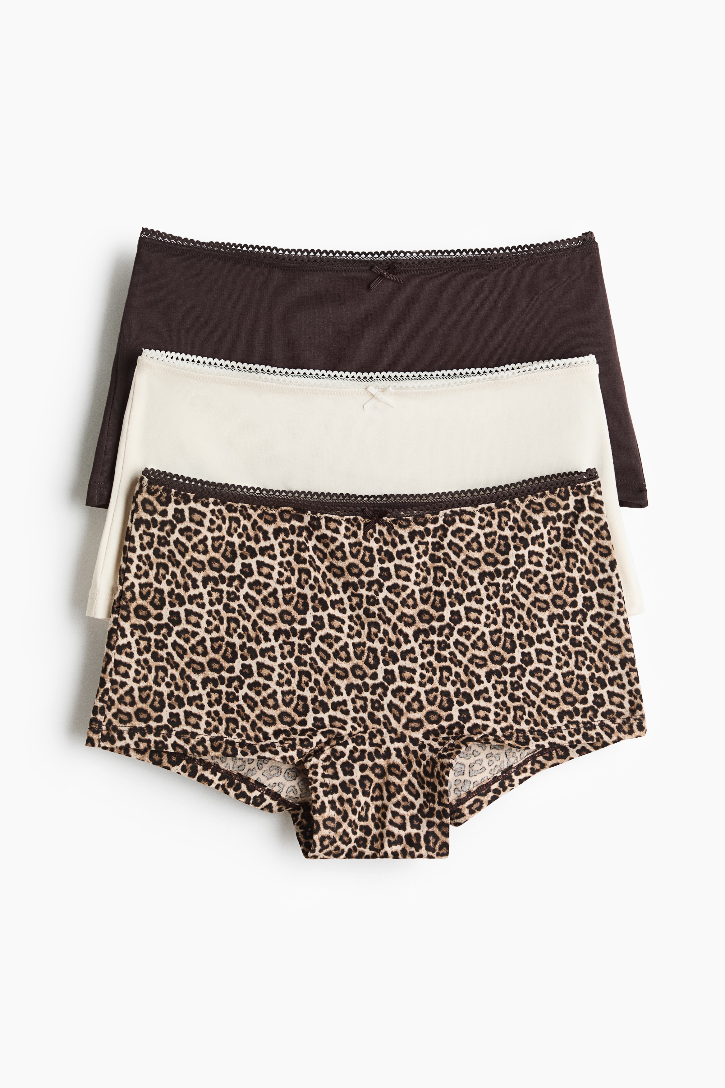 3-pack Cotton Boy Leg Briefs - Dark brown/Leopard print