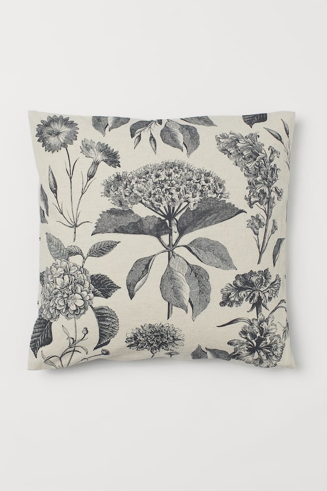 Patterned cushion cover - Dark grey/Floral - 1