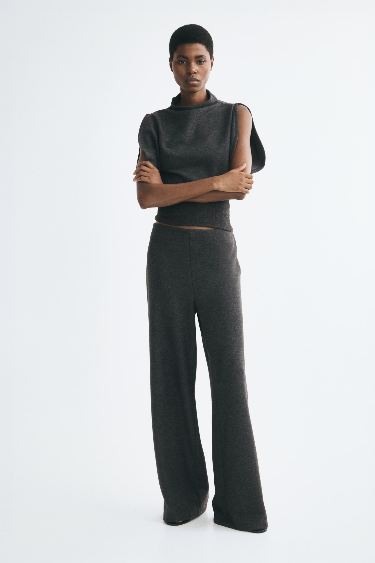 Женский топ H&M Knit Mock Turtleneck Top, цвет: Тёмный серый меланжевый — фото 3