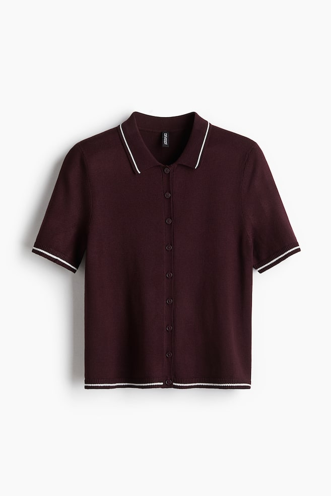 Short Sleeve Cardigan - Burgundy/Light blue/Stripe/Dark blue/Argyle pattern - 1