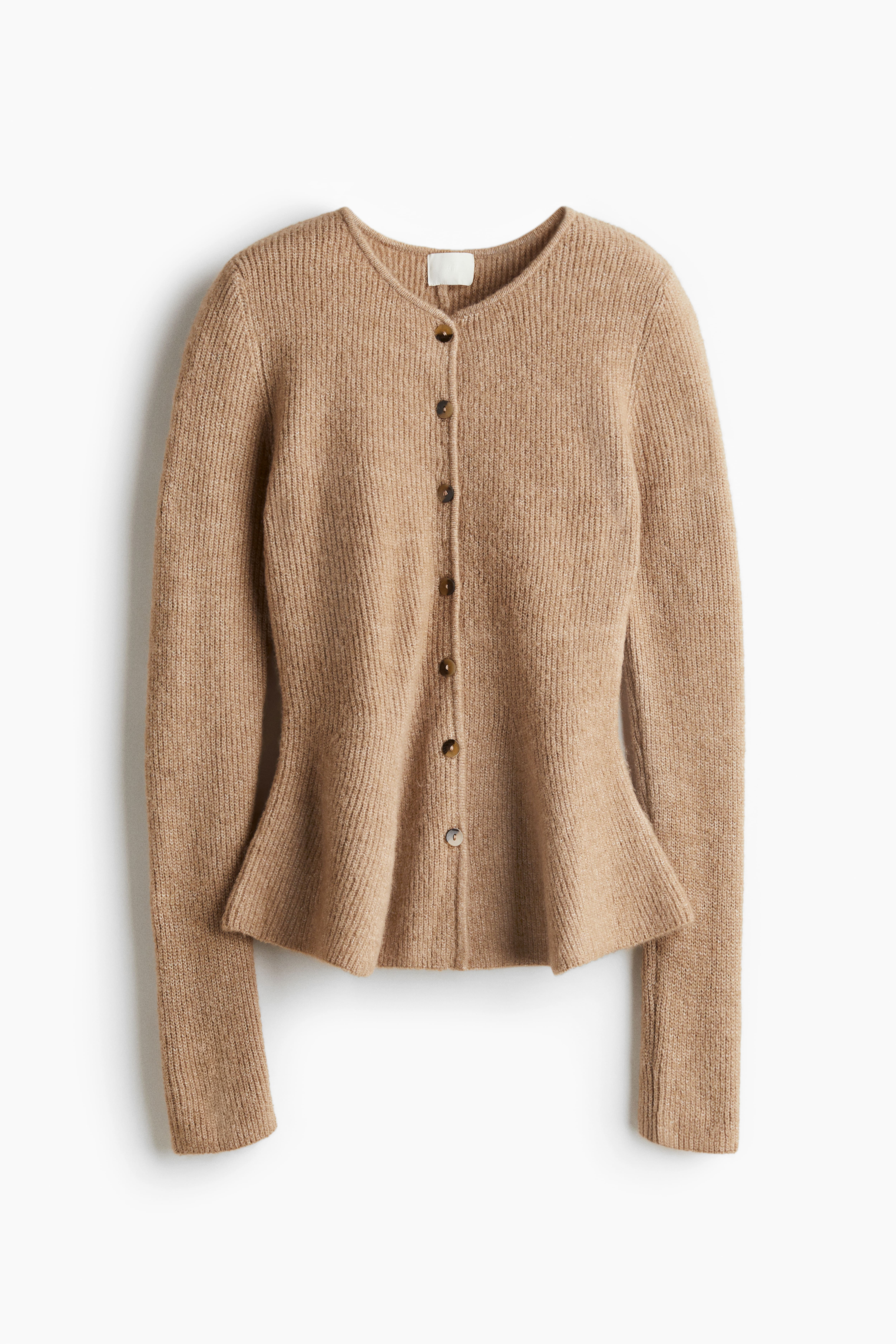 Rib-Knit Peplum Cardigan