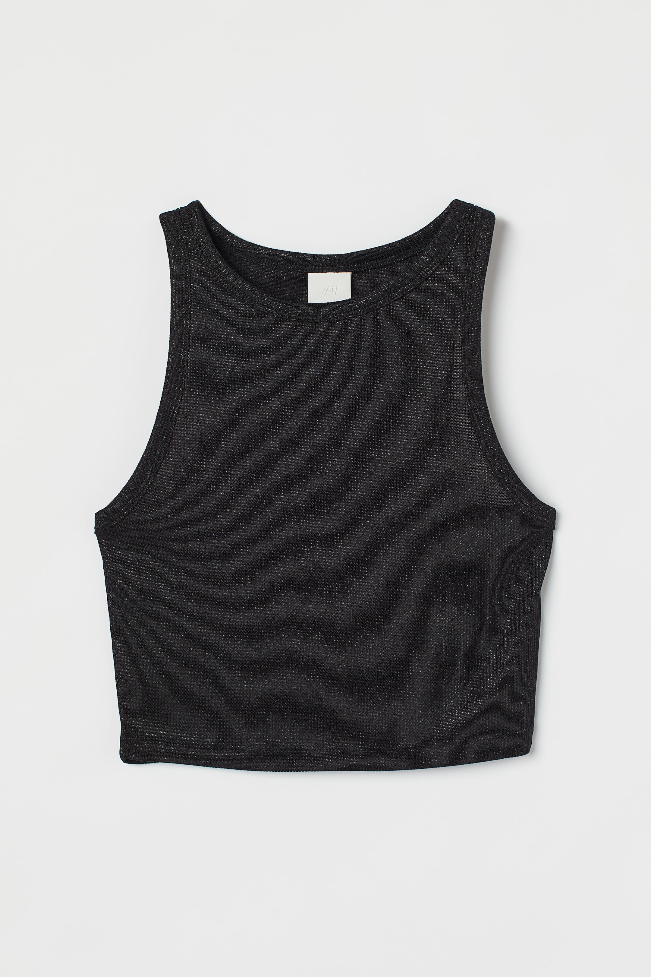 Crop Tank Top - Round Neck - Sleeveless - Black/glittery - Ladies | H&M US