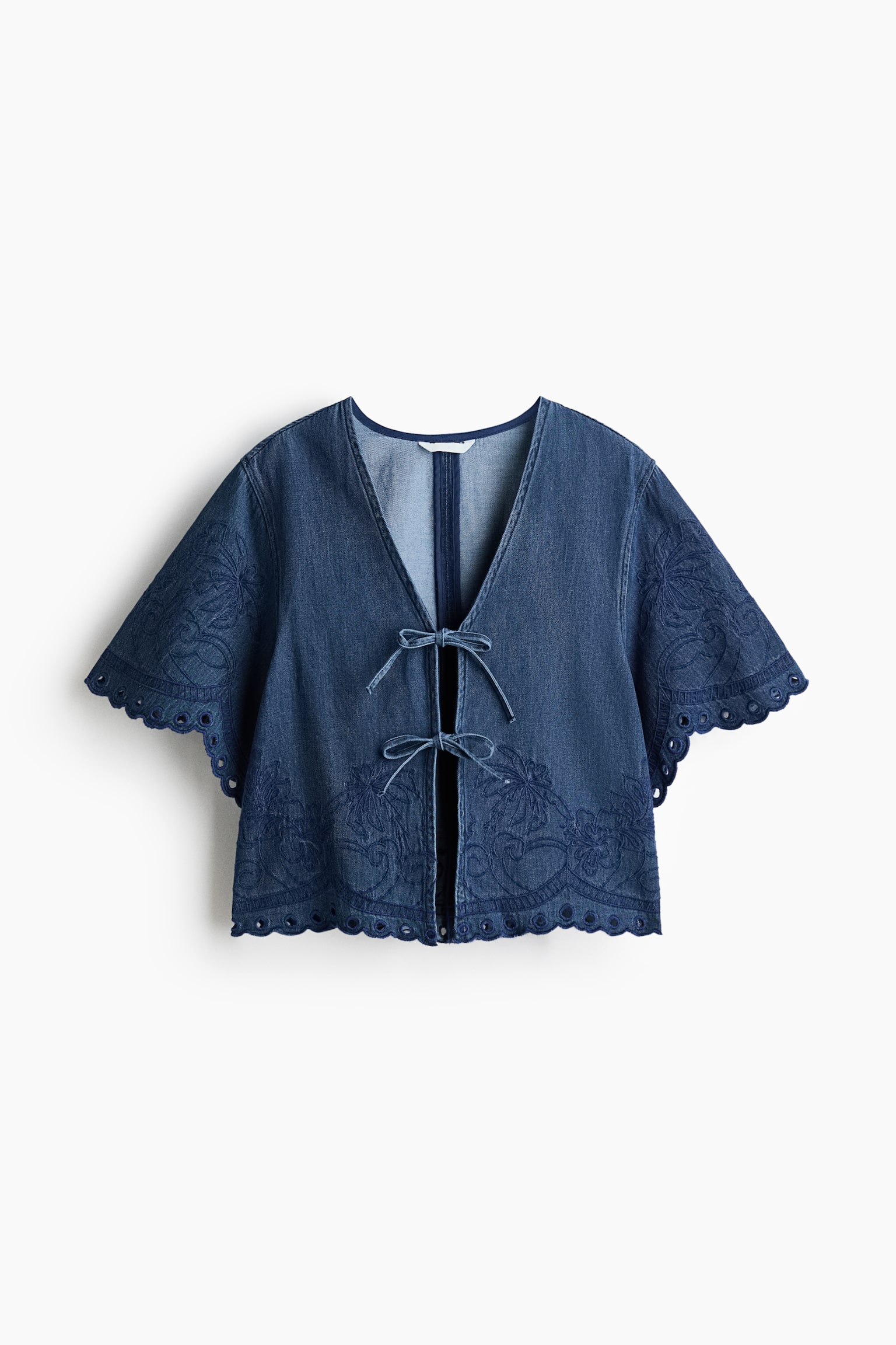 Женская блузка H&M Denim Blouse with Embroidery, цвет: Тёмный джинсовый синий — фото 1