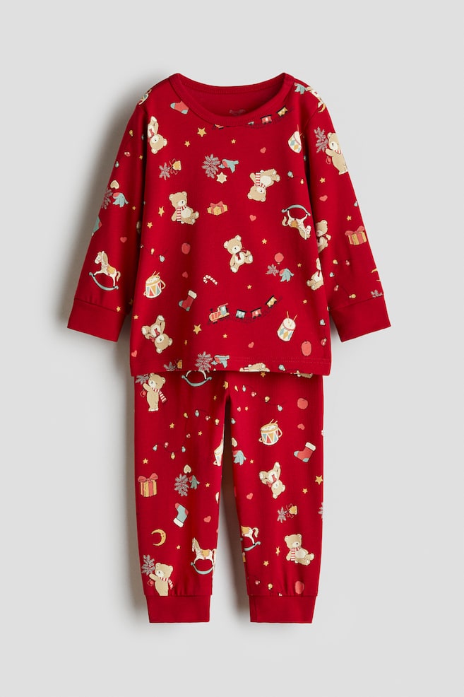 Bedruckter Baumwollpyjama - Rot/Weihnachten/Weiß/Häschen - 1