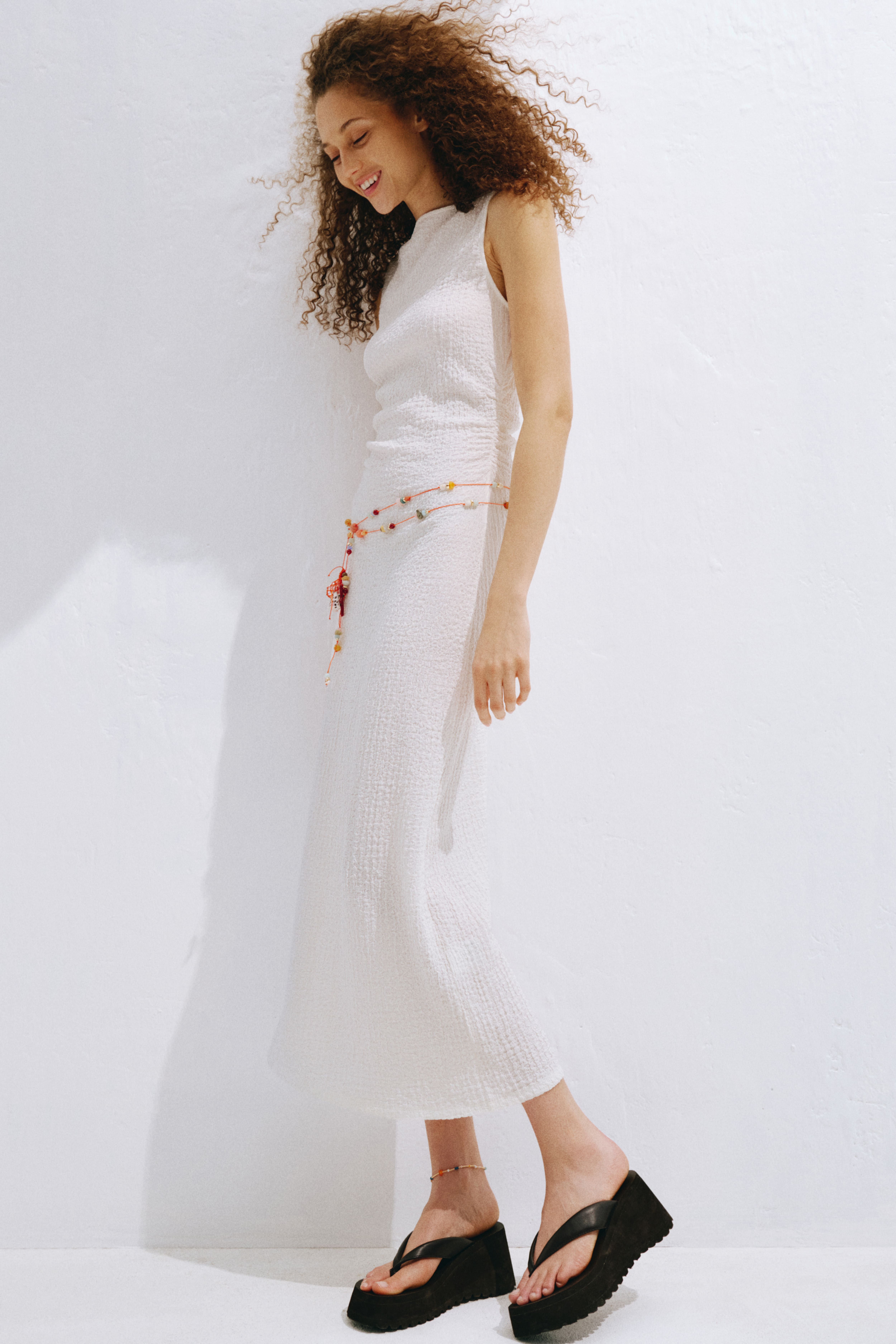 Crinkled Boat-Neck Dress