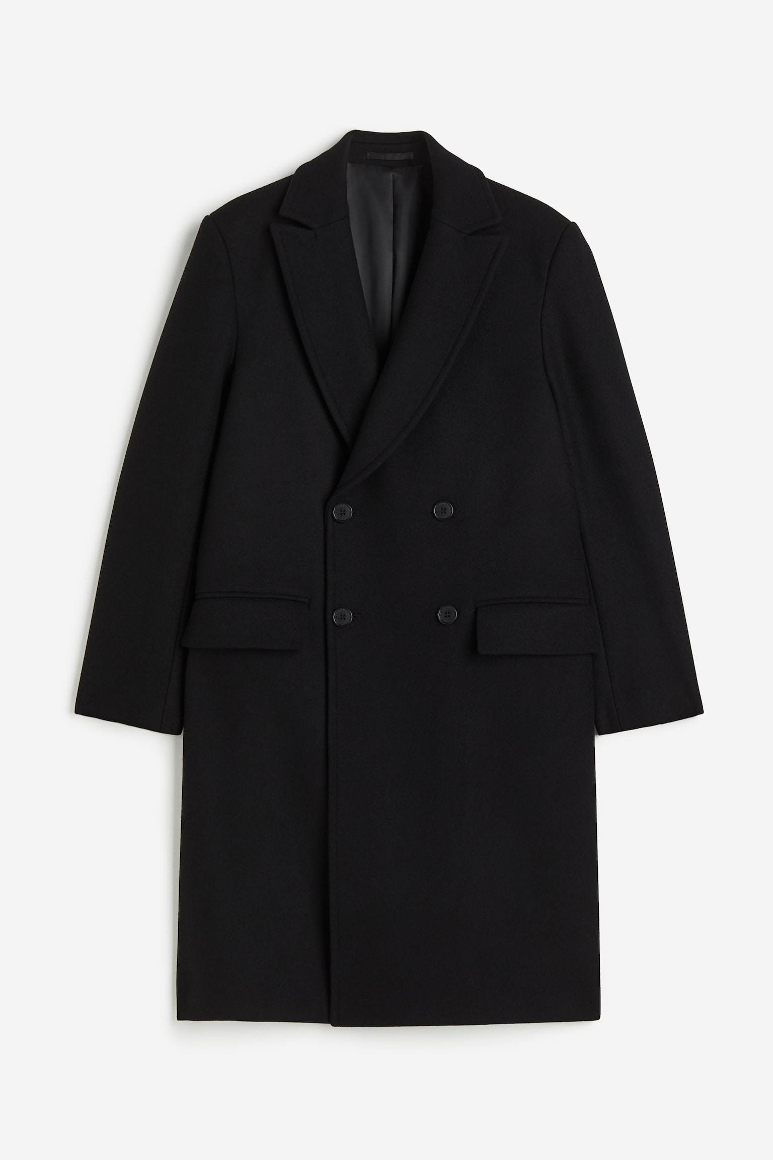 Double-breasted wool-blend coat - Black - 1