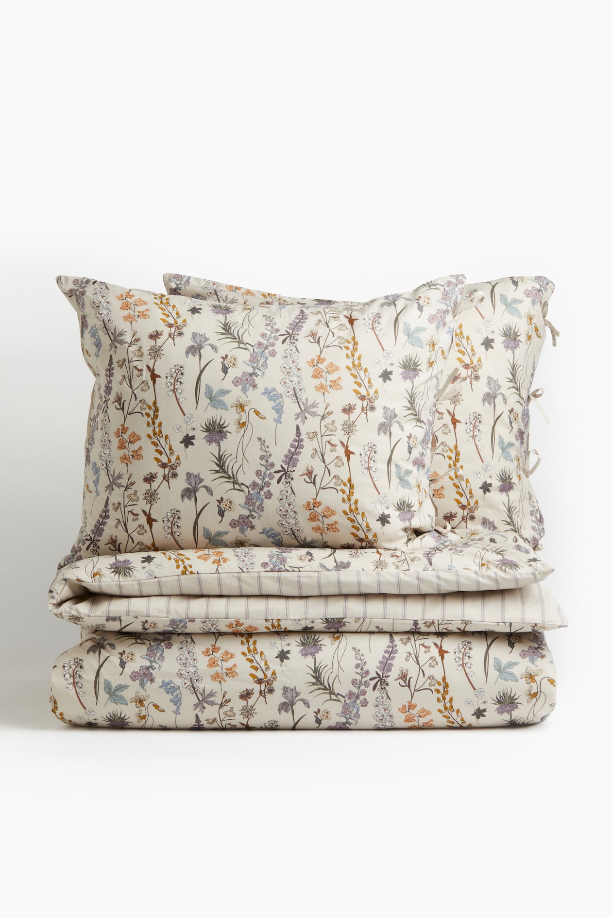 Parure de couette lit double King size en coton - Beige clair/fleurs - Home All | H&M FR