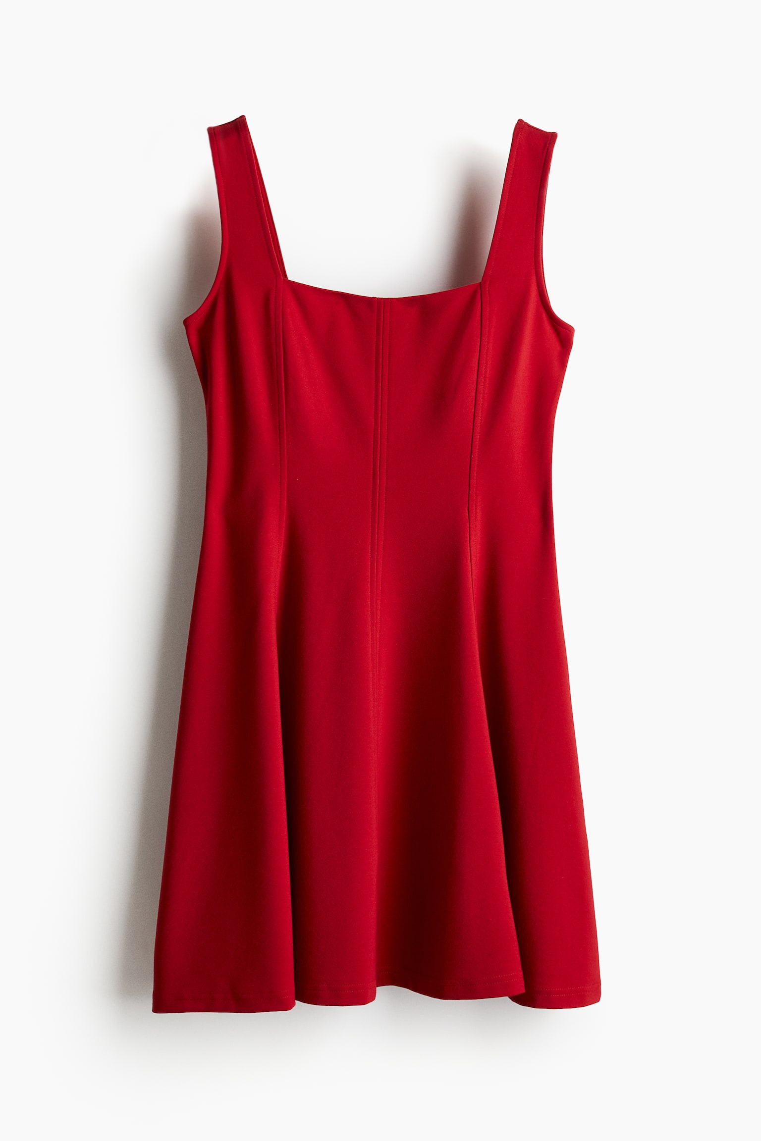 Square Neck Jersey Dress - Red/Black/Light beige - 2