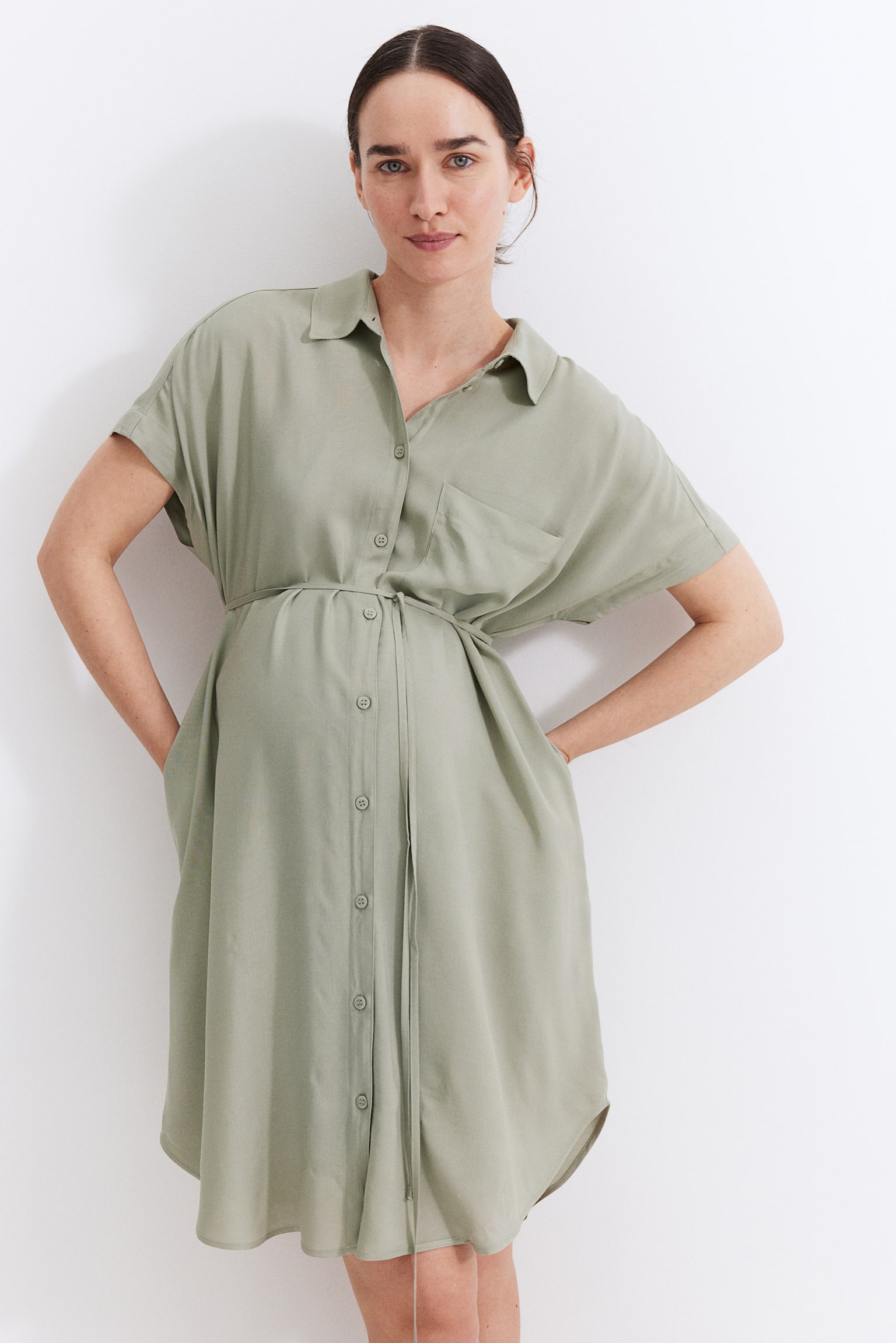 MAMA Tie Belt Shirt Dress - Light khaki green/Blue/Stripe/Black - 3