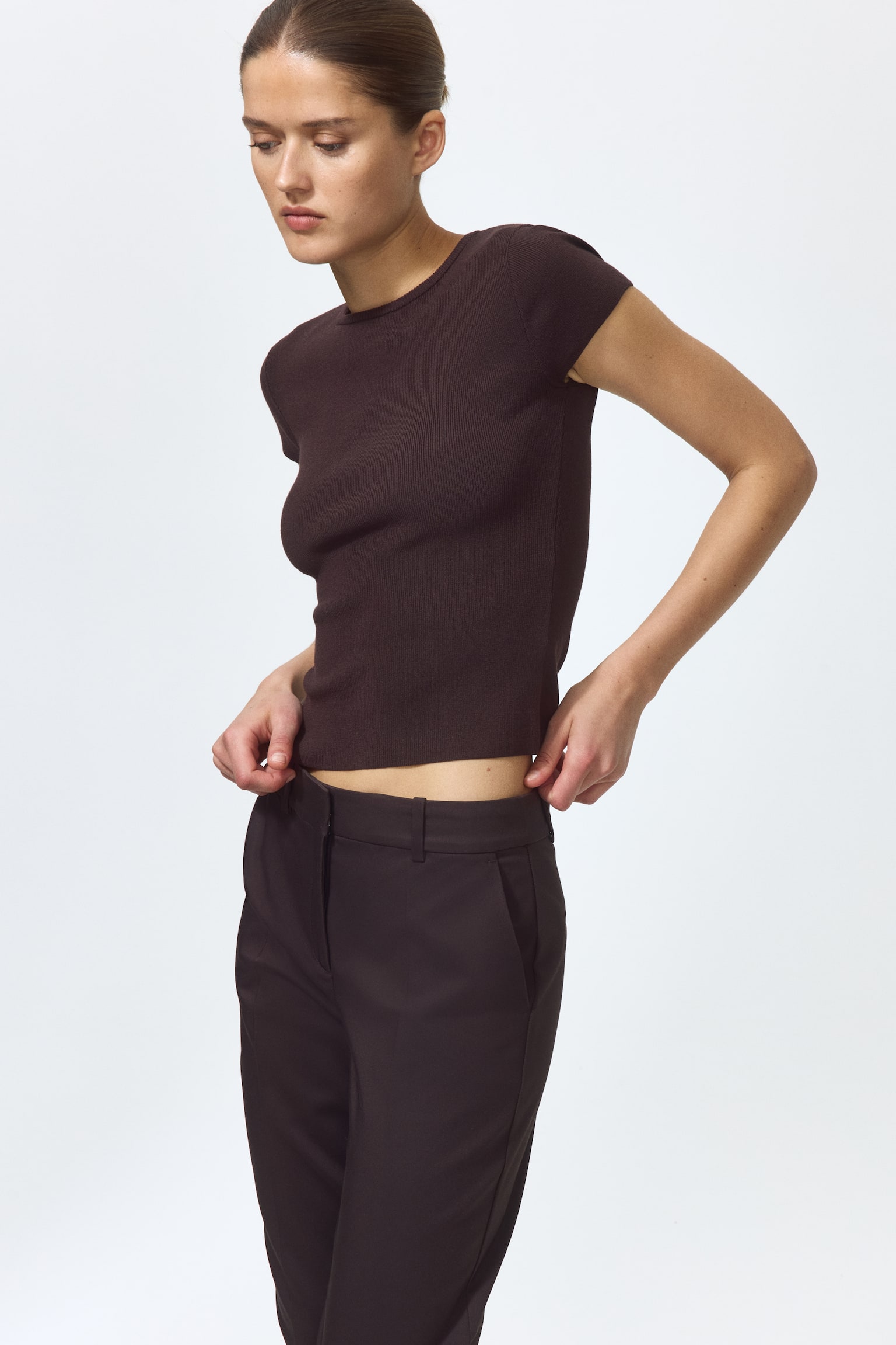Cigarette trousers-Dark brown - 4