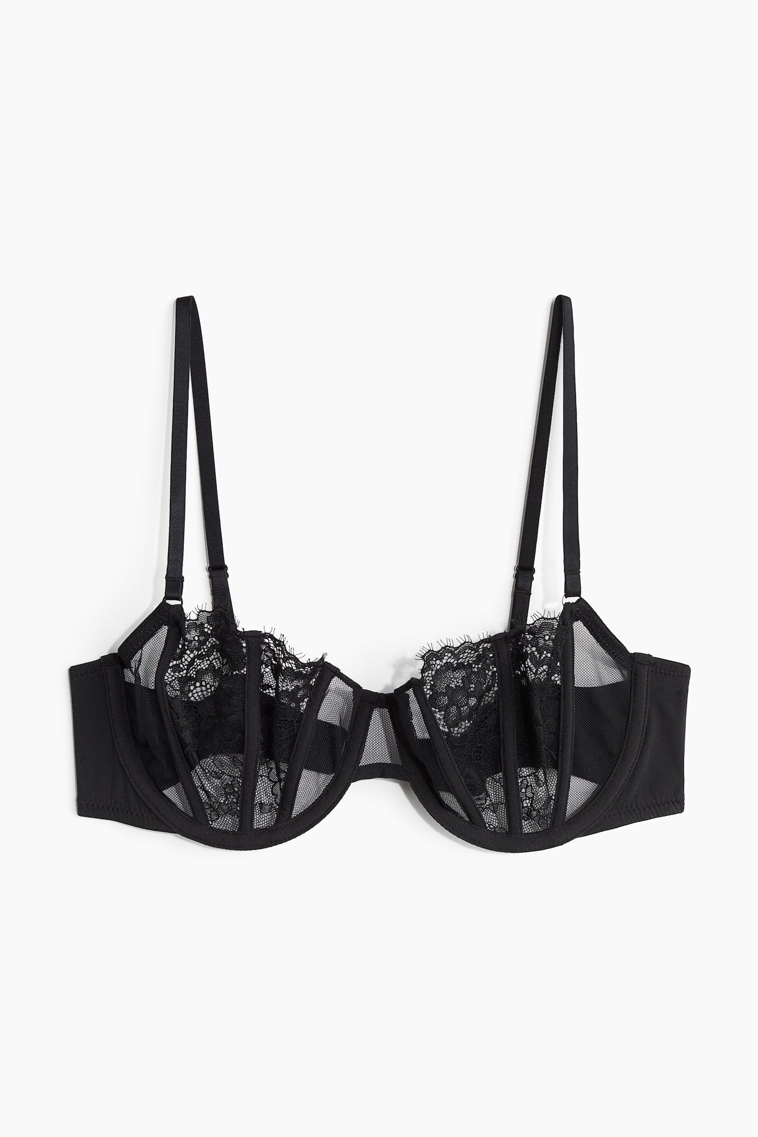 Non-padded lace balconette bra - Black/White - 1